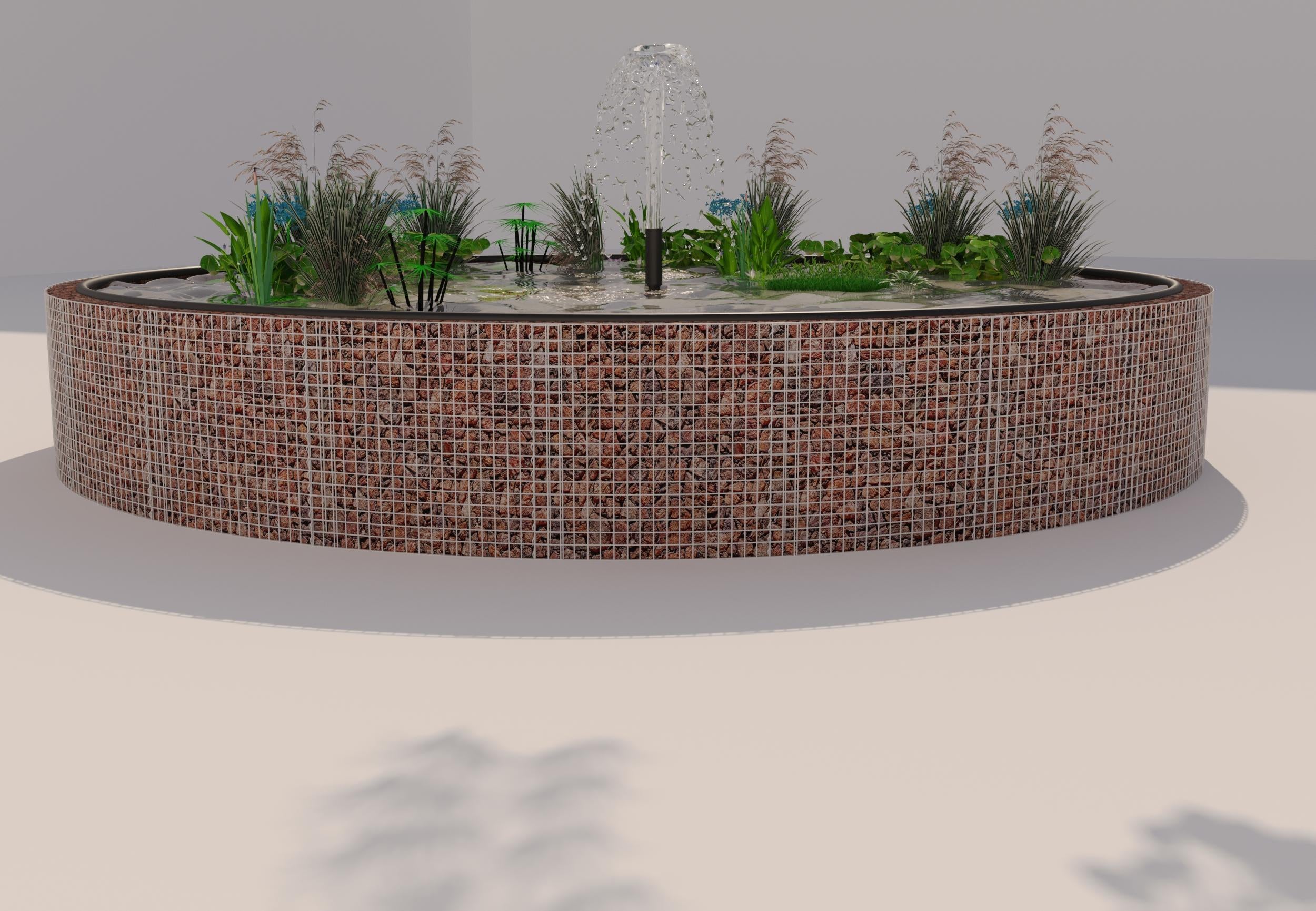 Tanque elevado de gabiões, redondo, diâmetro exterior 292 cm, altura 80 cm, dimensão da malha 5 x 5 cm, espessura da parede 15 cm