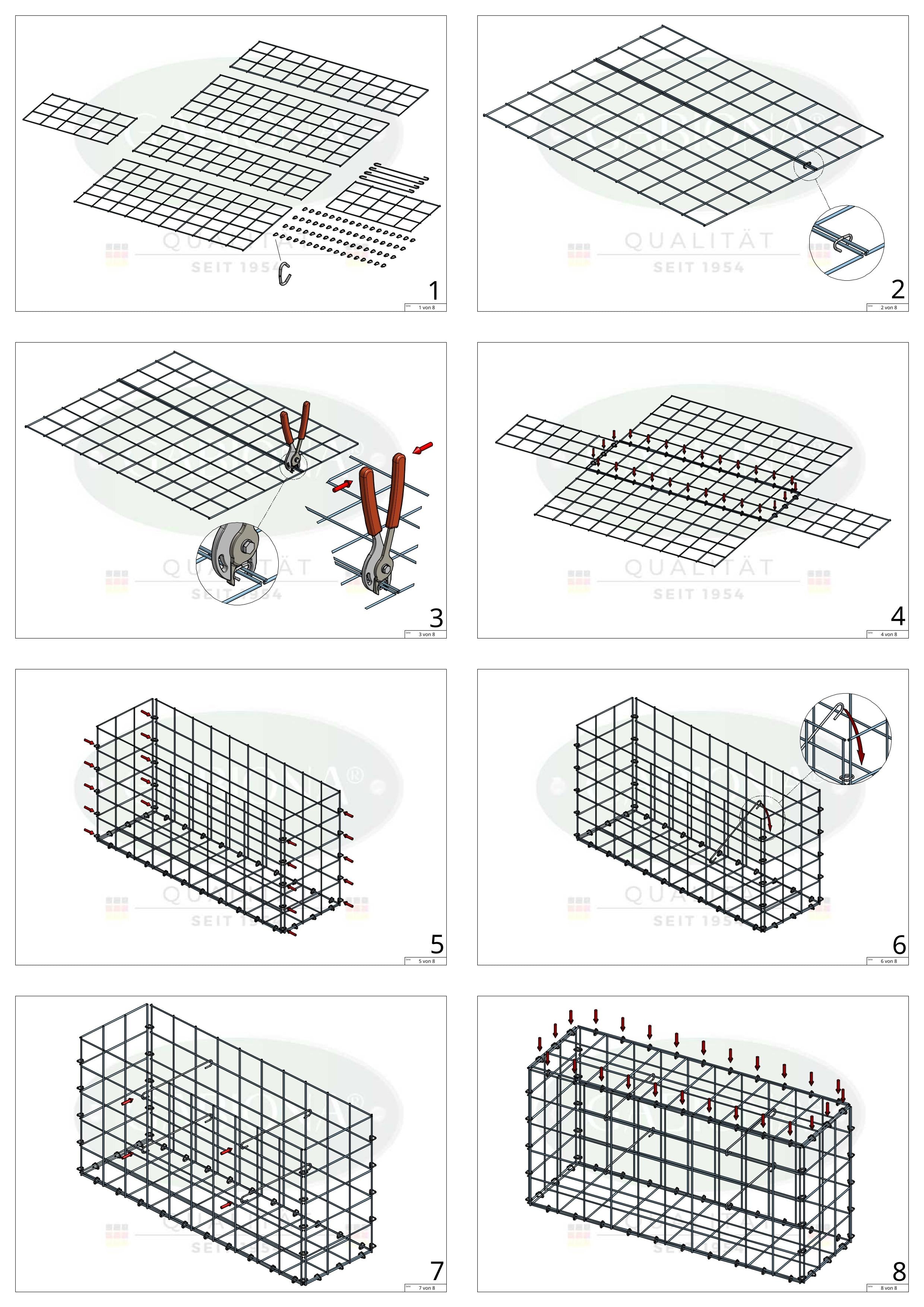 Gabione 50 cm x 50 cm x 30 cm (L x H x T), Maschenweite 10 cm x 10 cm, C-Ring