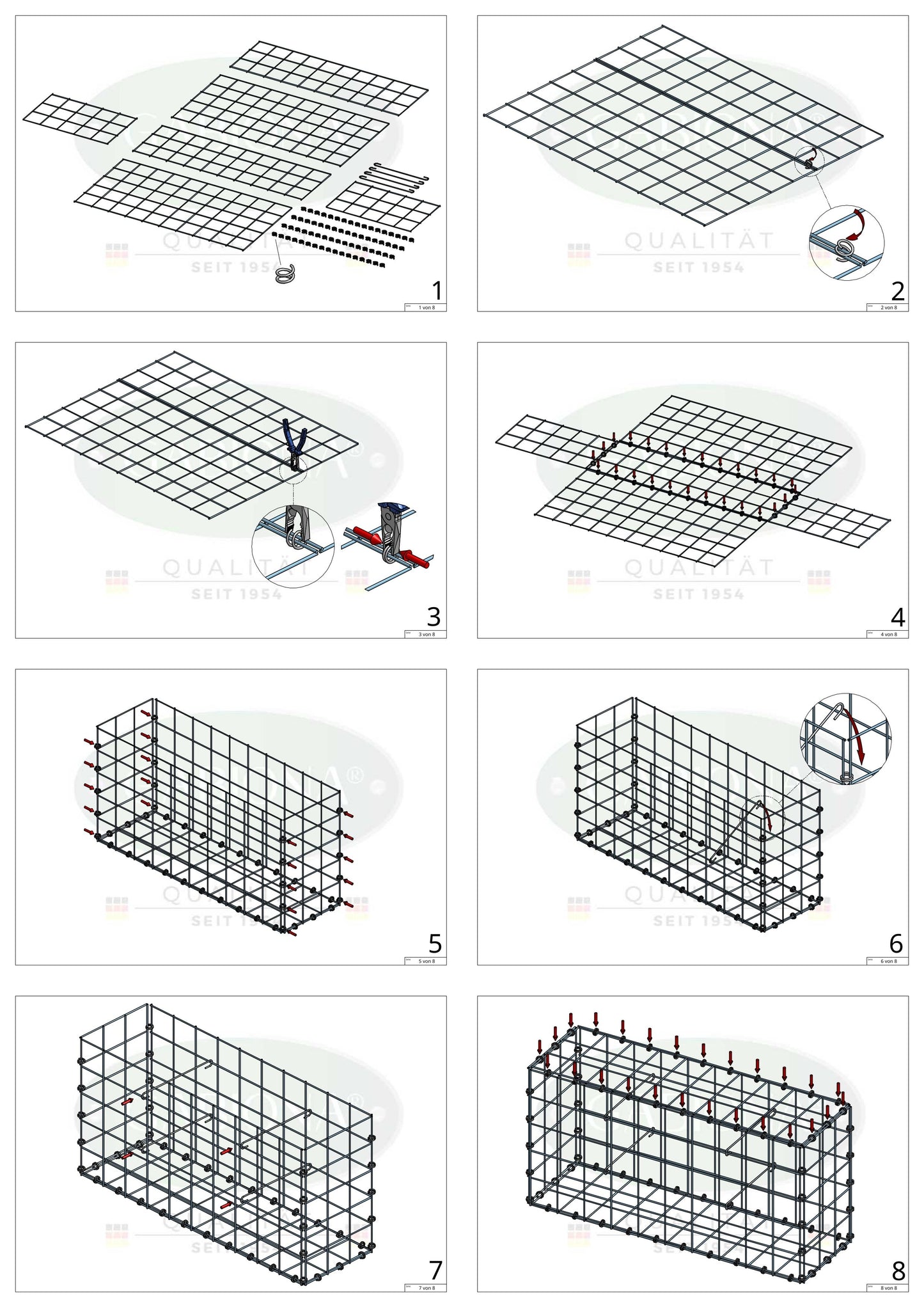 Gabion 100 cm x 30 cm x 30 cm (L x H x P), mailles 10 x 10 cm, anneau en spirale