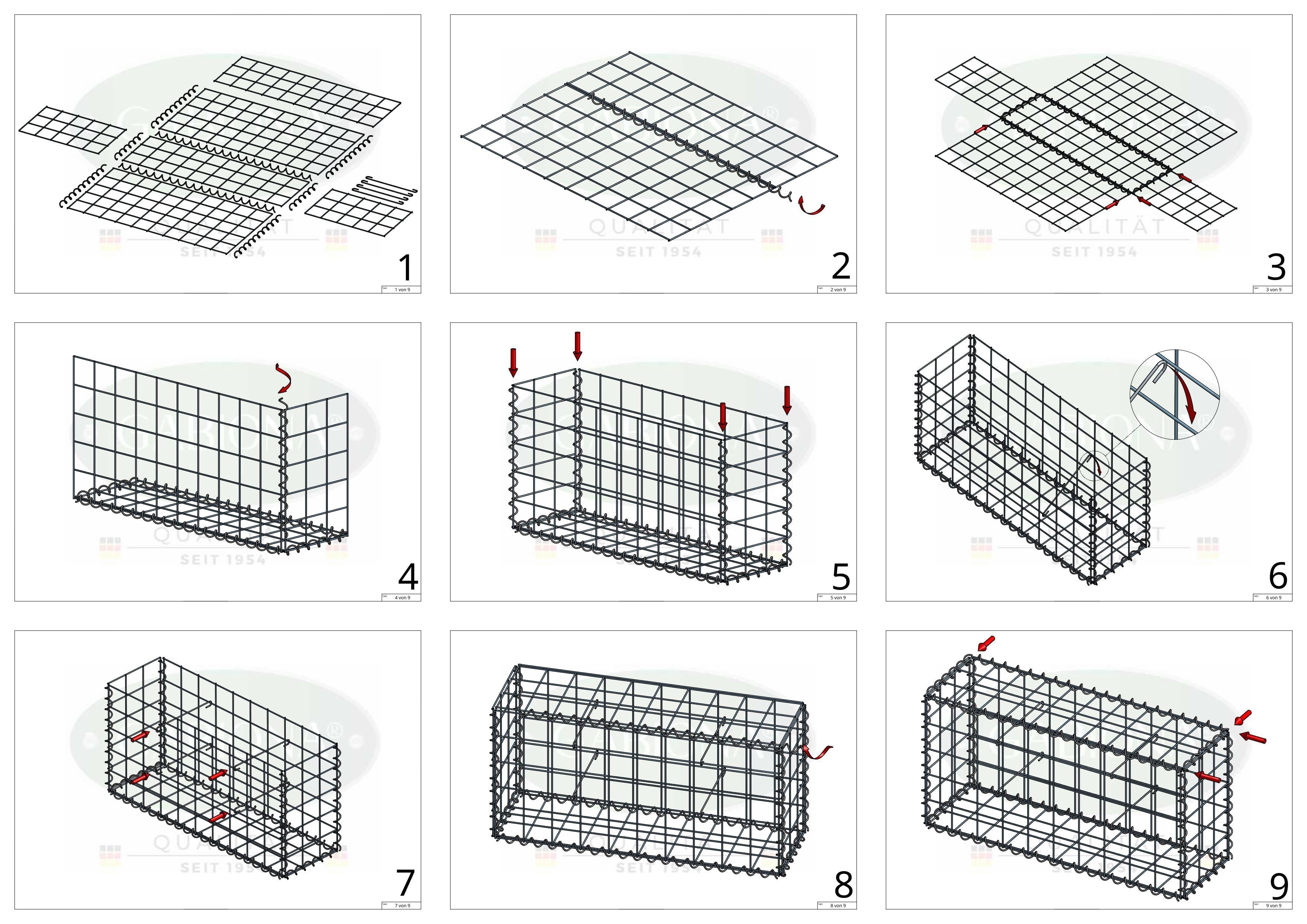 Gabione 100 cm x 20 cm x 50 cm (L x H x T), Maschenweite 10 cm x 10 cm, Spirale