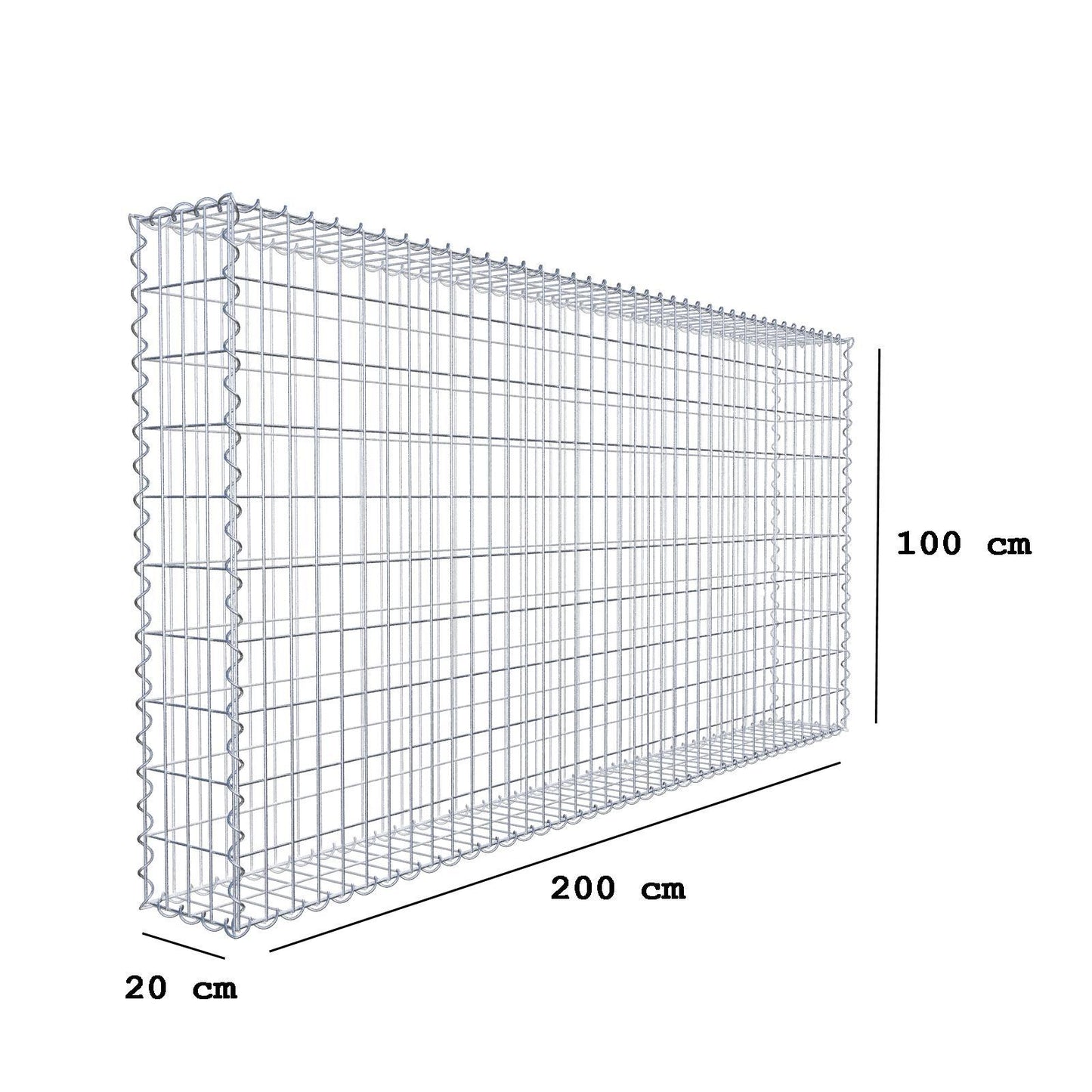 Schanskorf 200 cm x 100 cm x 20 cm (L x H x D), maaswijdte 5 cm x 10 cm, spiraalvormig