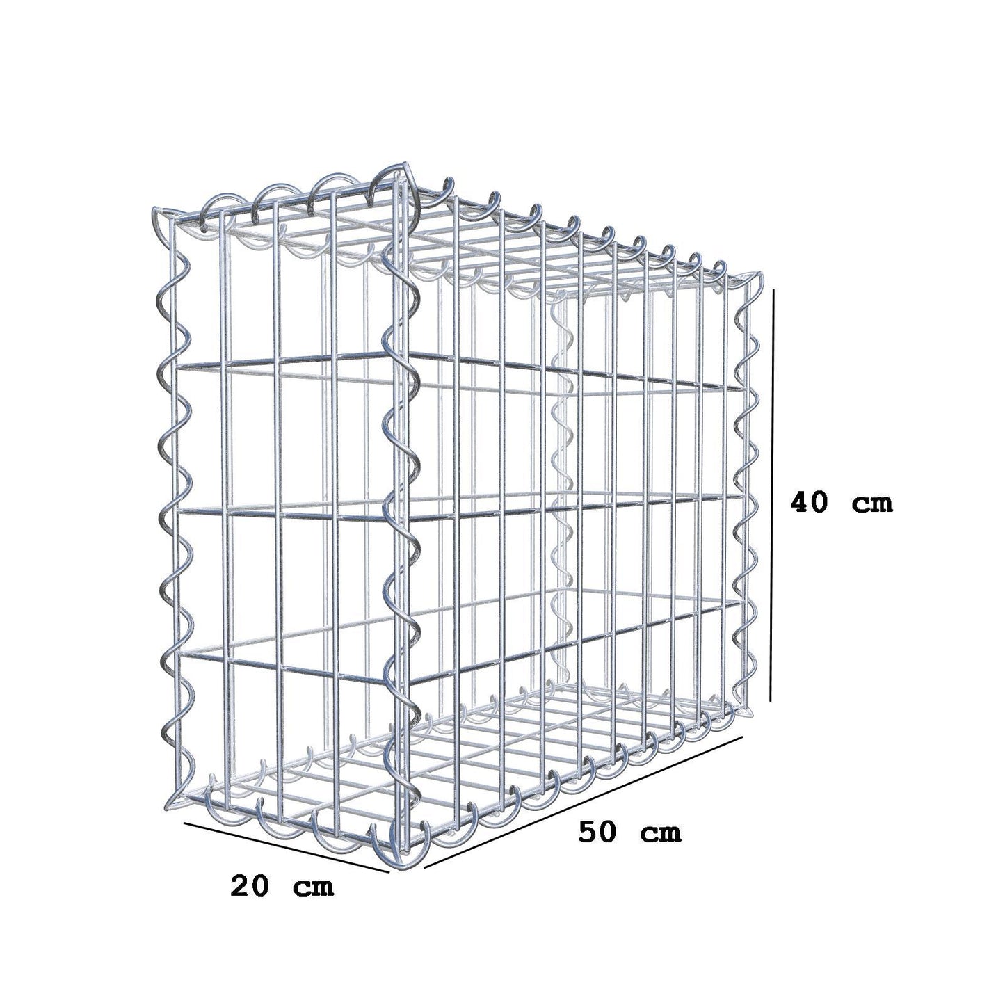 Gavión 50 cm x 40 cm x 20 cm (L x A x P), luz de malla 5 cm x 10 cm, en espiral