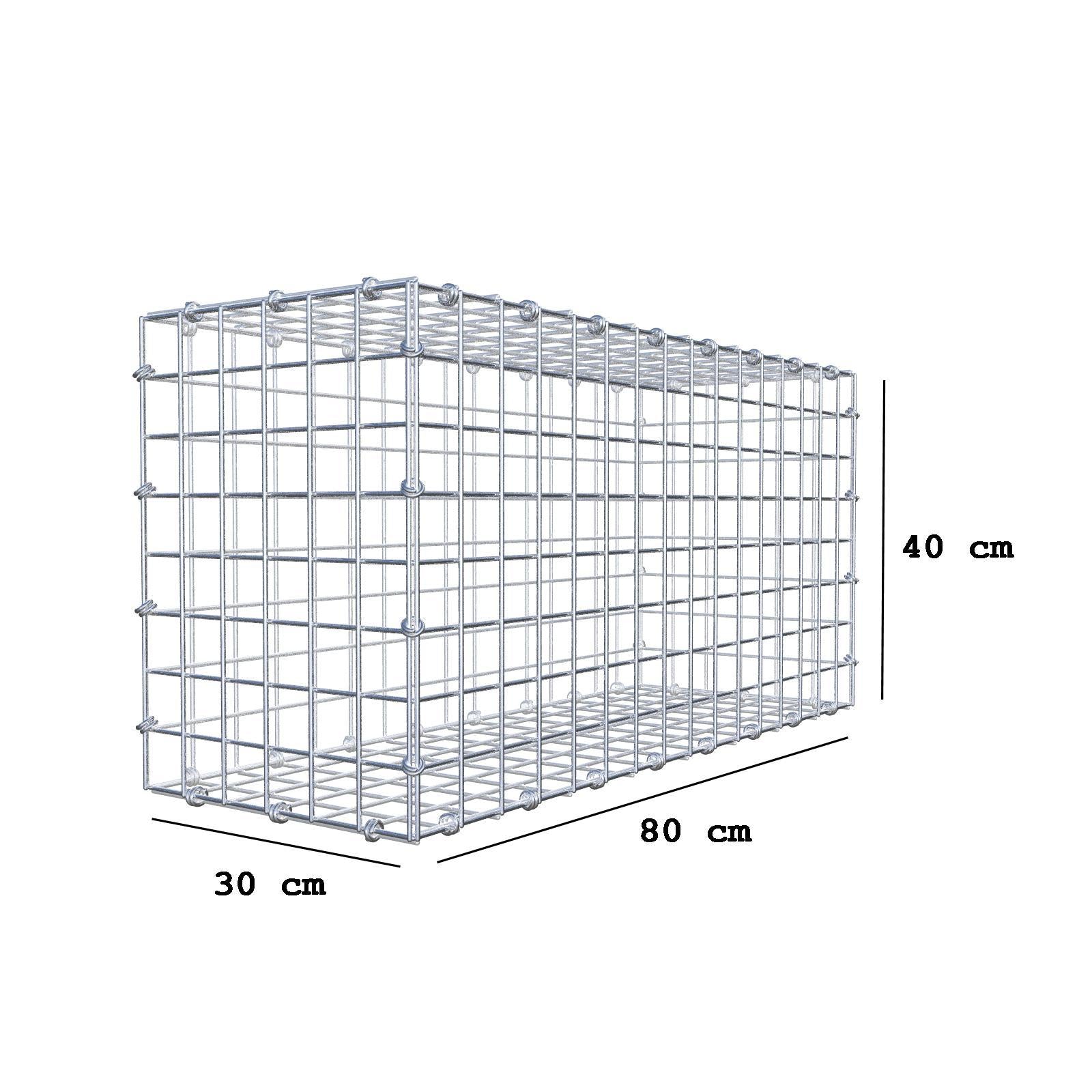Gabião 80 cm x 40 cm x 30 cm (C x A x P), malhagem 5 x 5 cm, anel espiral