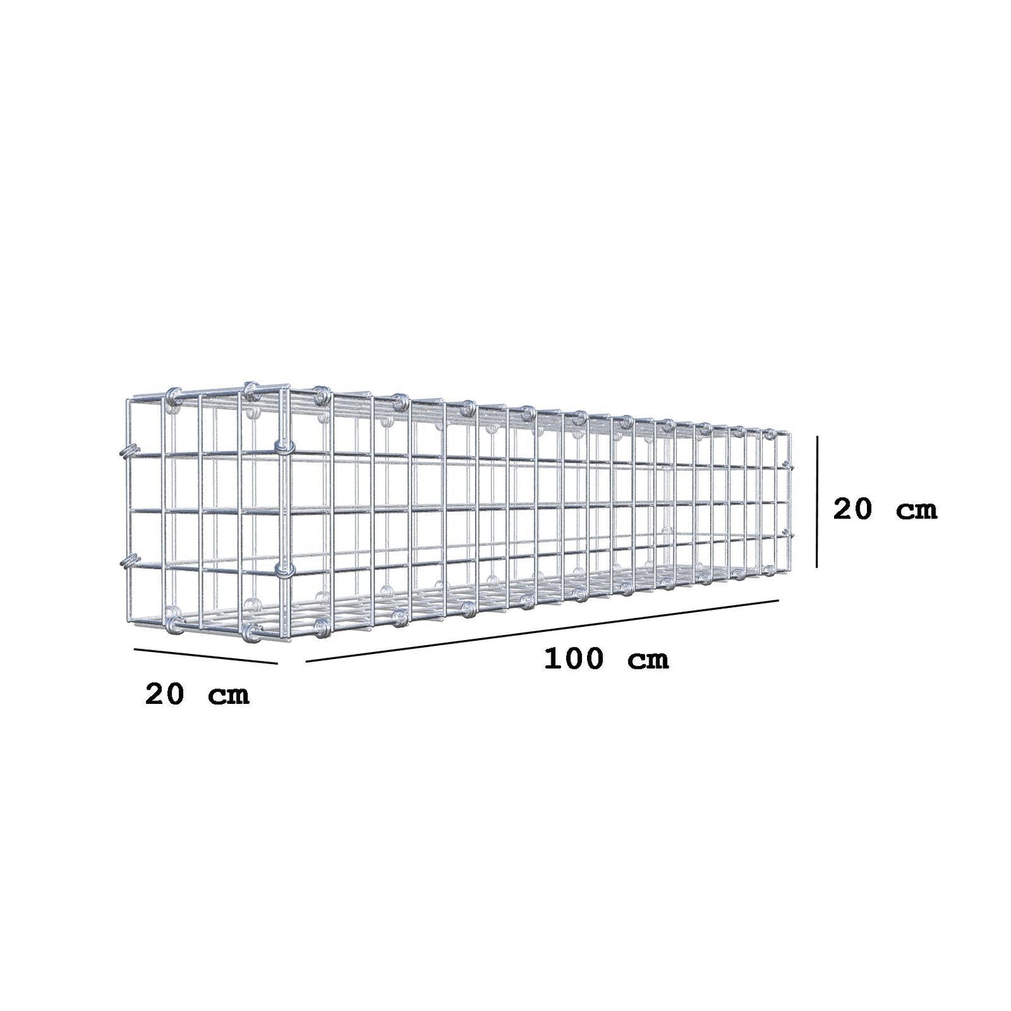Gabião 100 cm x 20 cm x 20 cm (C x A x P), malhagem 5 x 5 cm, anel espiral
