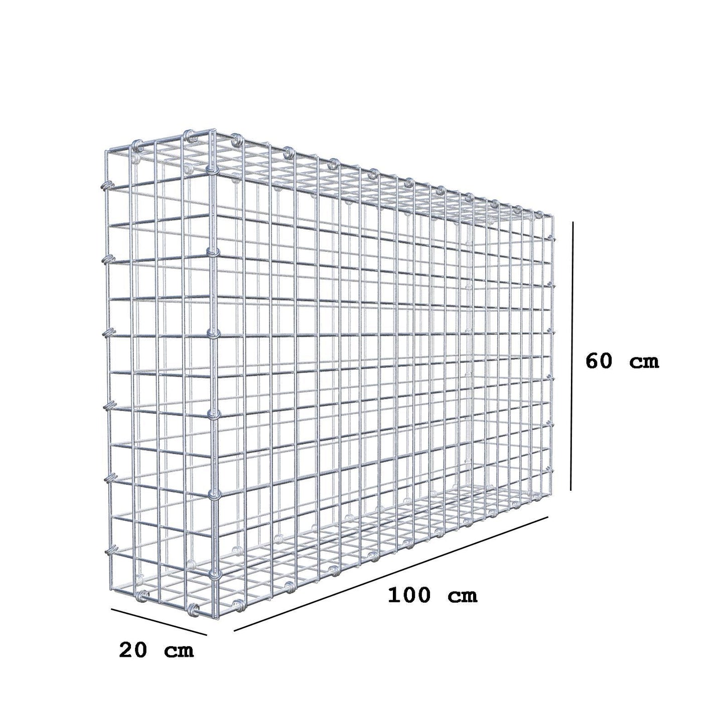 Gabion 100 cm x 60 cm x 20 cm (L x H x D), maskestørrelse 5 x 5 cm, spiralring