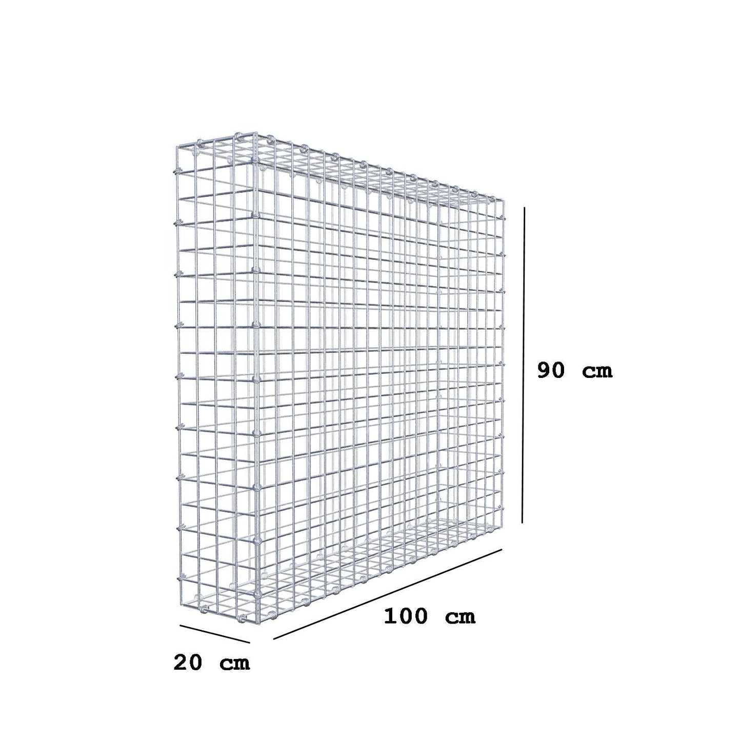 Gabion 100 cm x 90 cm x 20 cm (L x H x D), maskestørrelse 5 x 5 cm, spiralring