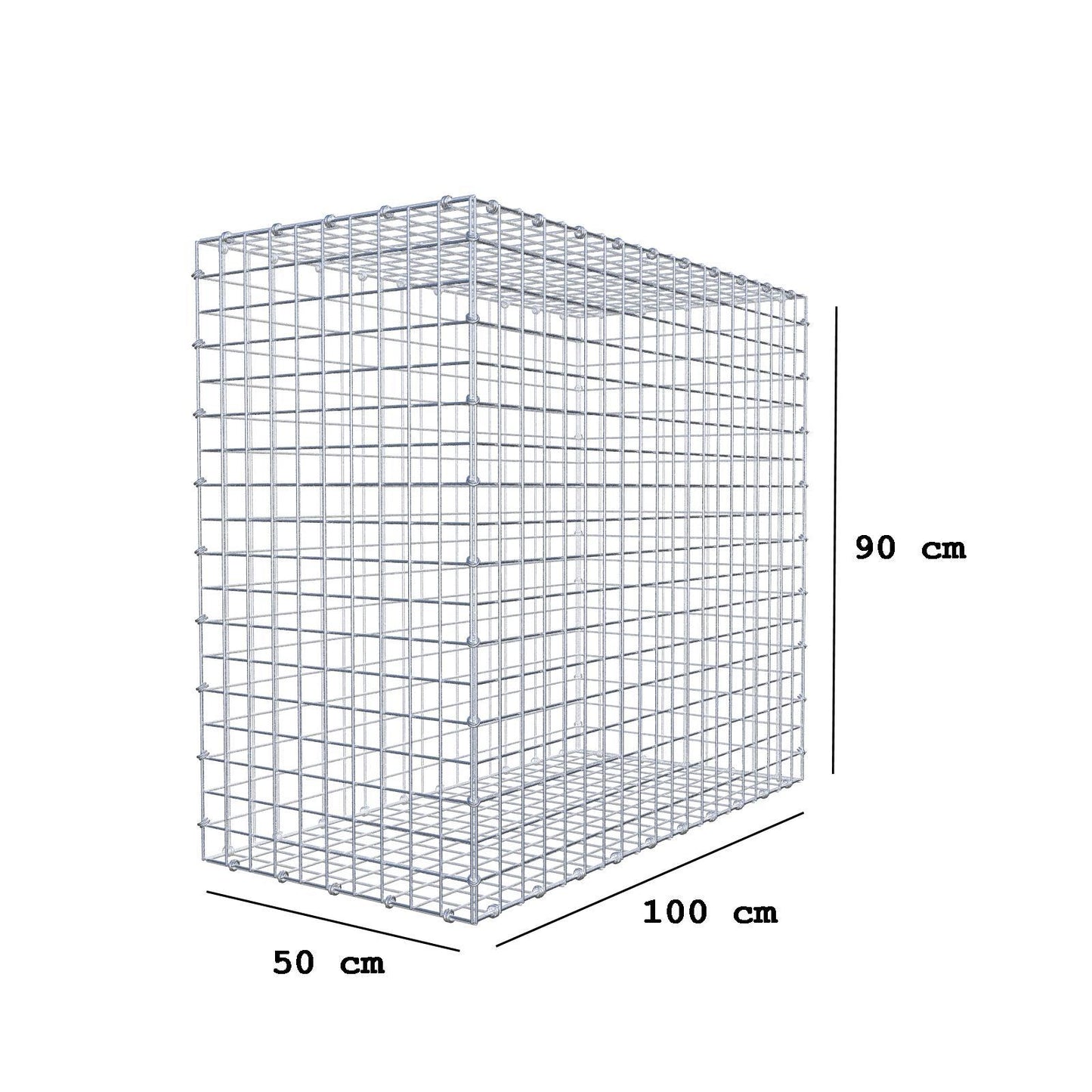 Gabião 100 cm x 90 cm x 50 cm (C x A x P), malhagem 5 x 5 cm, anel espiral