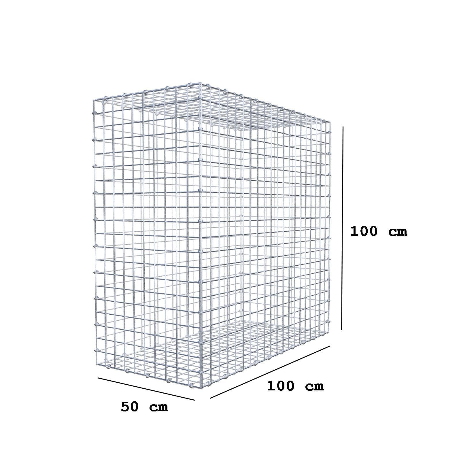 Gabião 100 cm x 100 cm x 50 cm (C x A x P), malhagem 5 x 5 cm, anel espiral