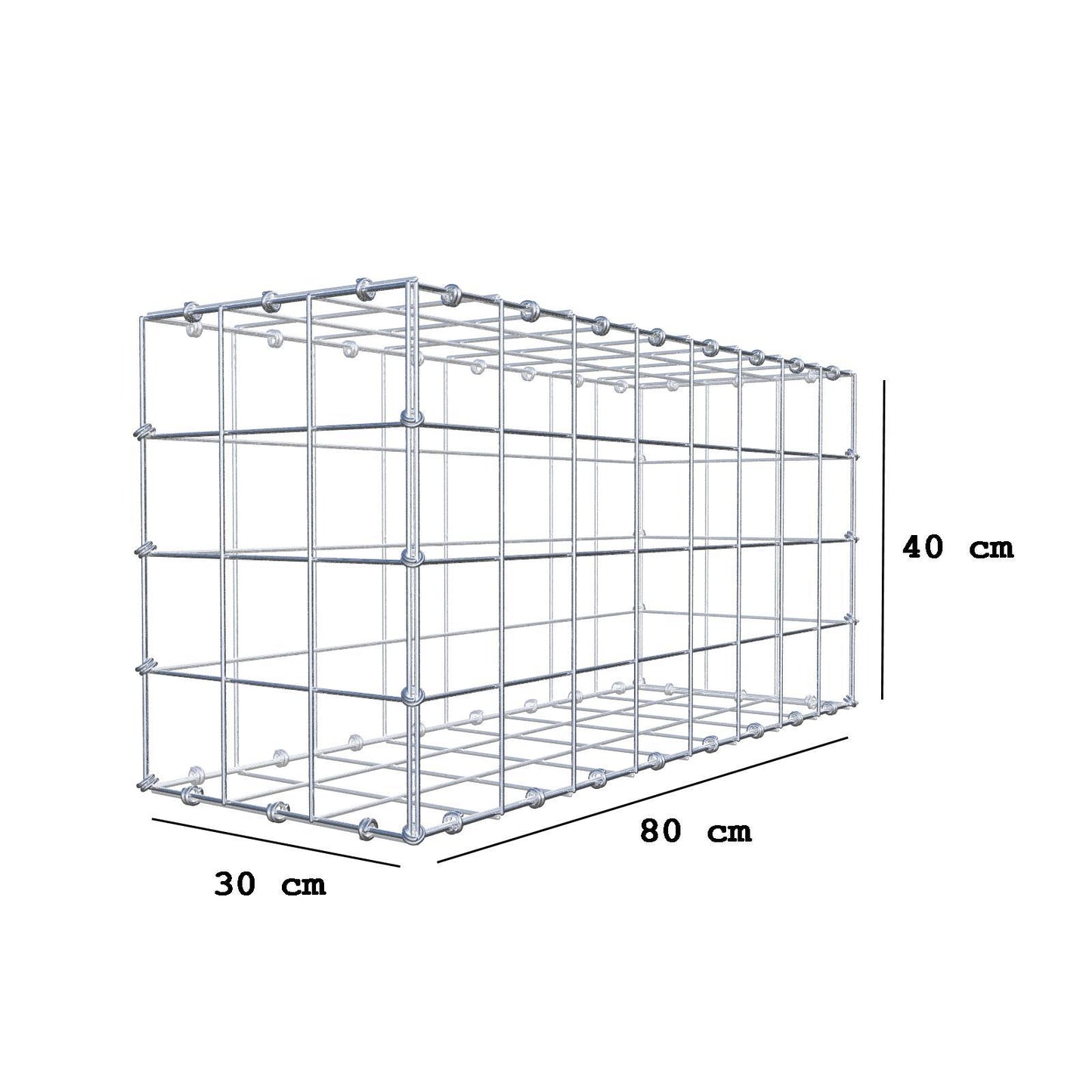 Gabion 80 cm x 40 cm x 30 cm (L x H x D), maskestørrelse 10 x 10 cm, spiralring
