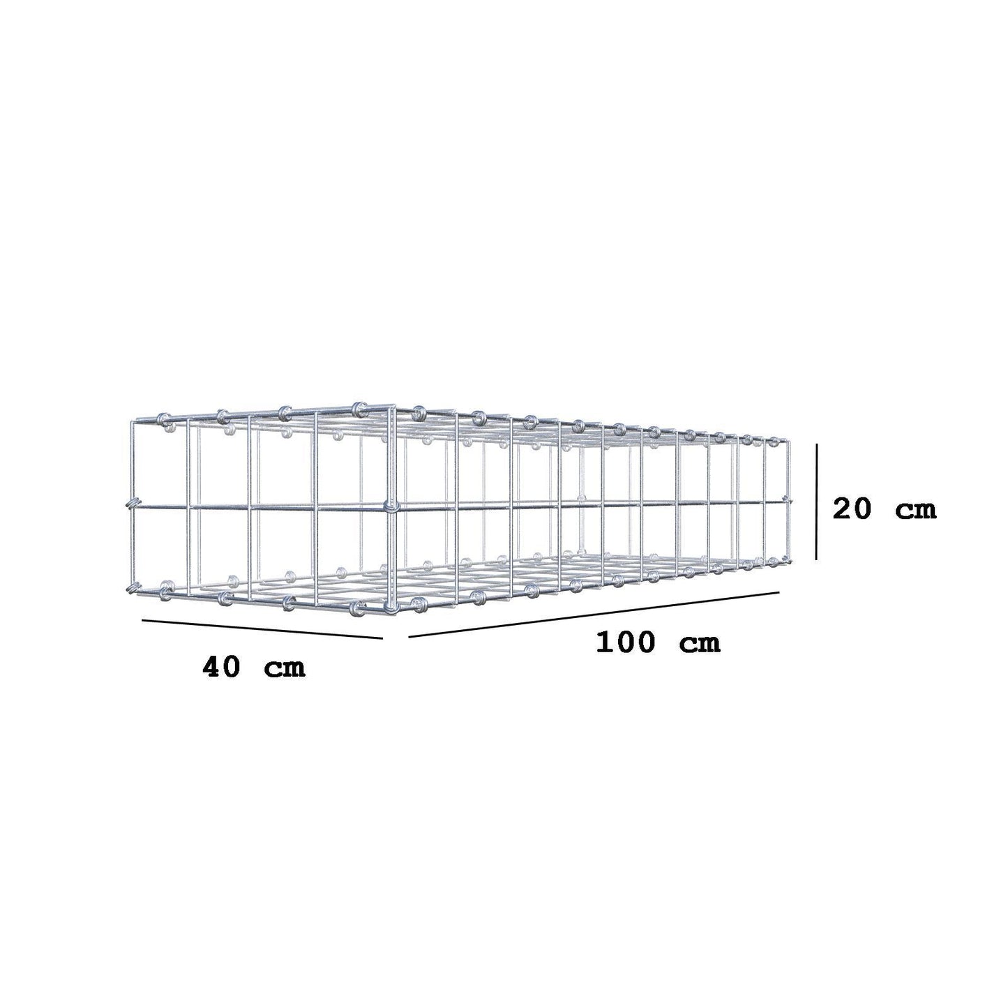 Gabion 100 cm x 20 cm x 40 cm (L x H x P), mailles 10 x 10 cm, anneau en spirale