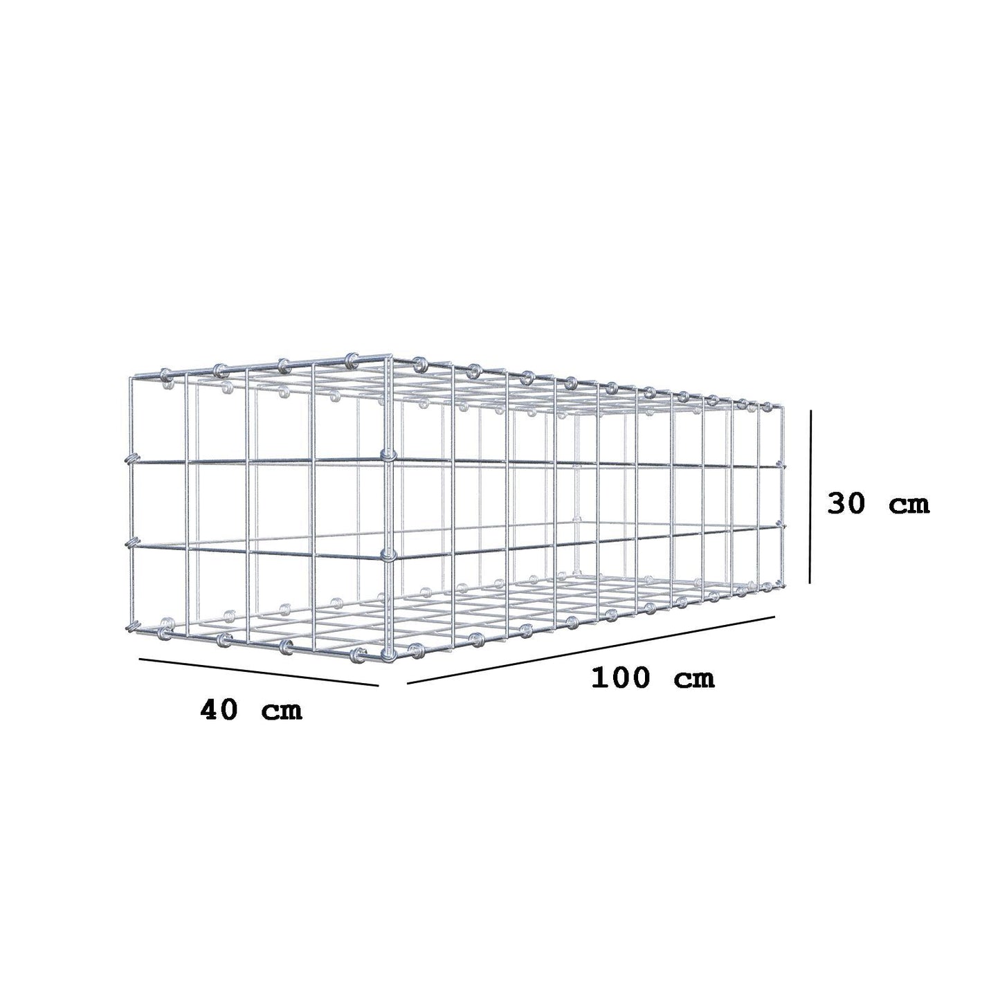 Gabion 100 cm x 30 cm x 40 cm (L x H x D), maskstorlek 10 x 10 cm, spiralring