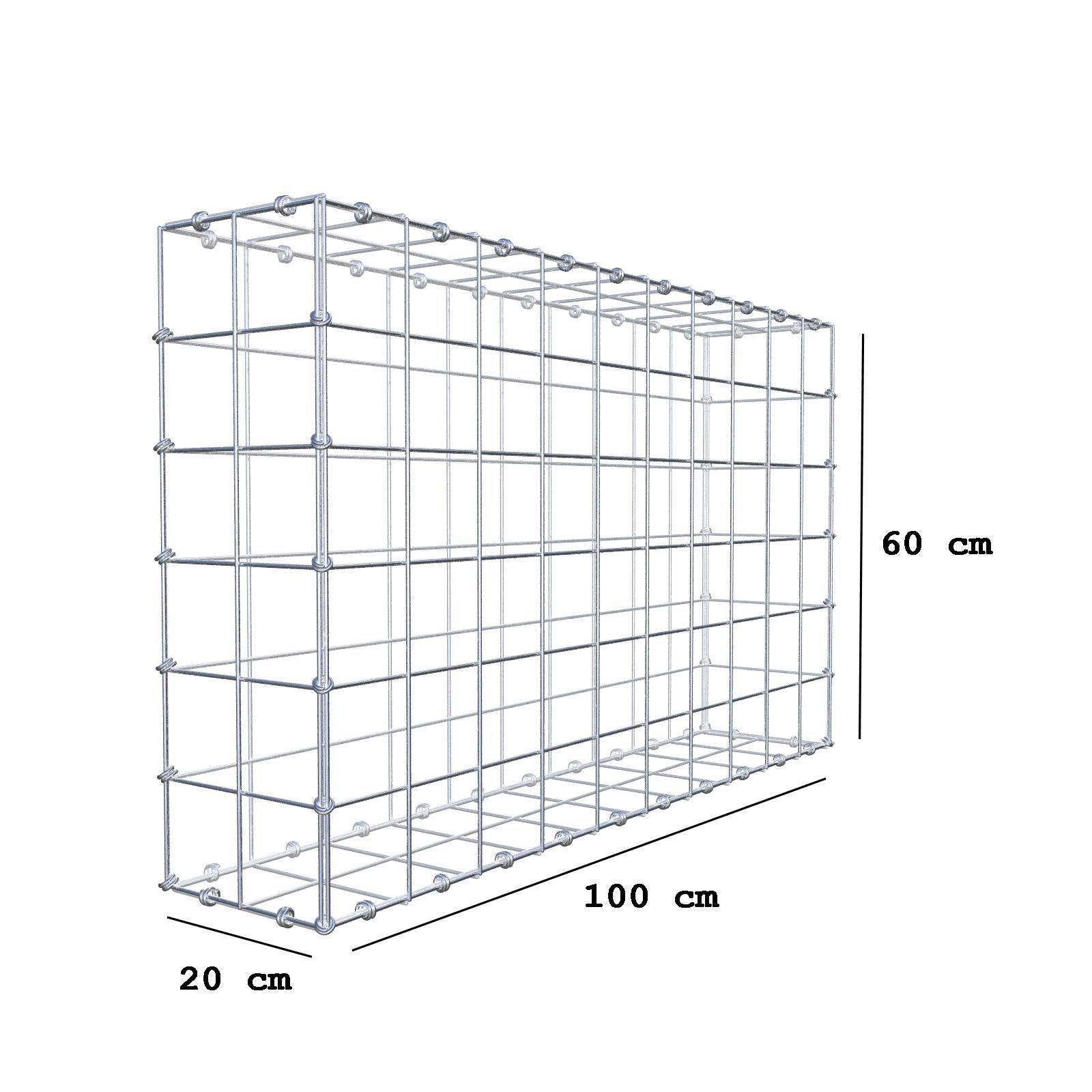 Gabion 100 cm x 60 cm x 20 cm (L x H x D), mesh size 10 x 10 cm, spiral ring