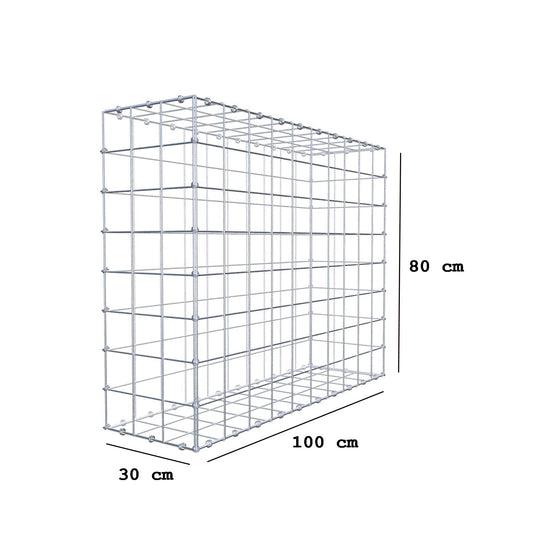 Gabion 100 cm x 80 cm x 30 cm (L x H x D), maskstorlek 10 x 10 cm, spiralring