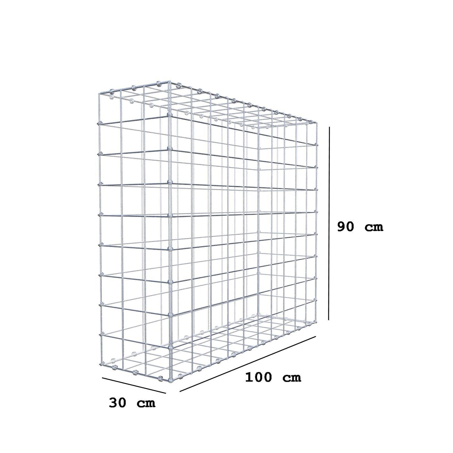 Gabião 100 cm x 90 cm x 30 cm (C x A x P), malhagem 10 x 10 cm, anel espiral