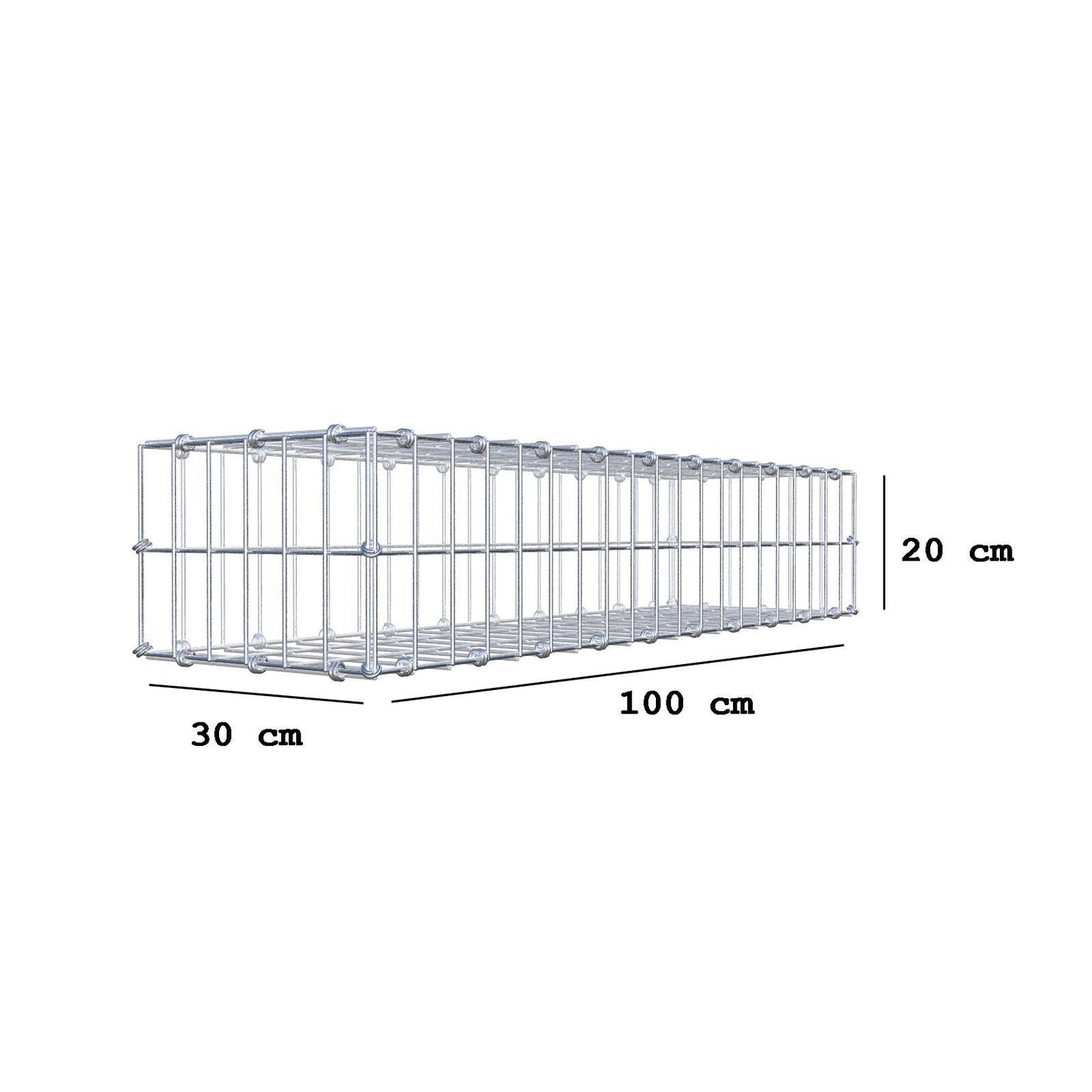 Gabbione 100 cm x 20 cm x 30 cm (L x H x P), maglia 5 x 10 cm, anello a spirale