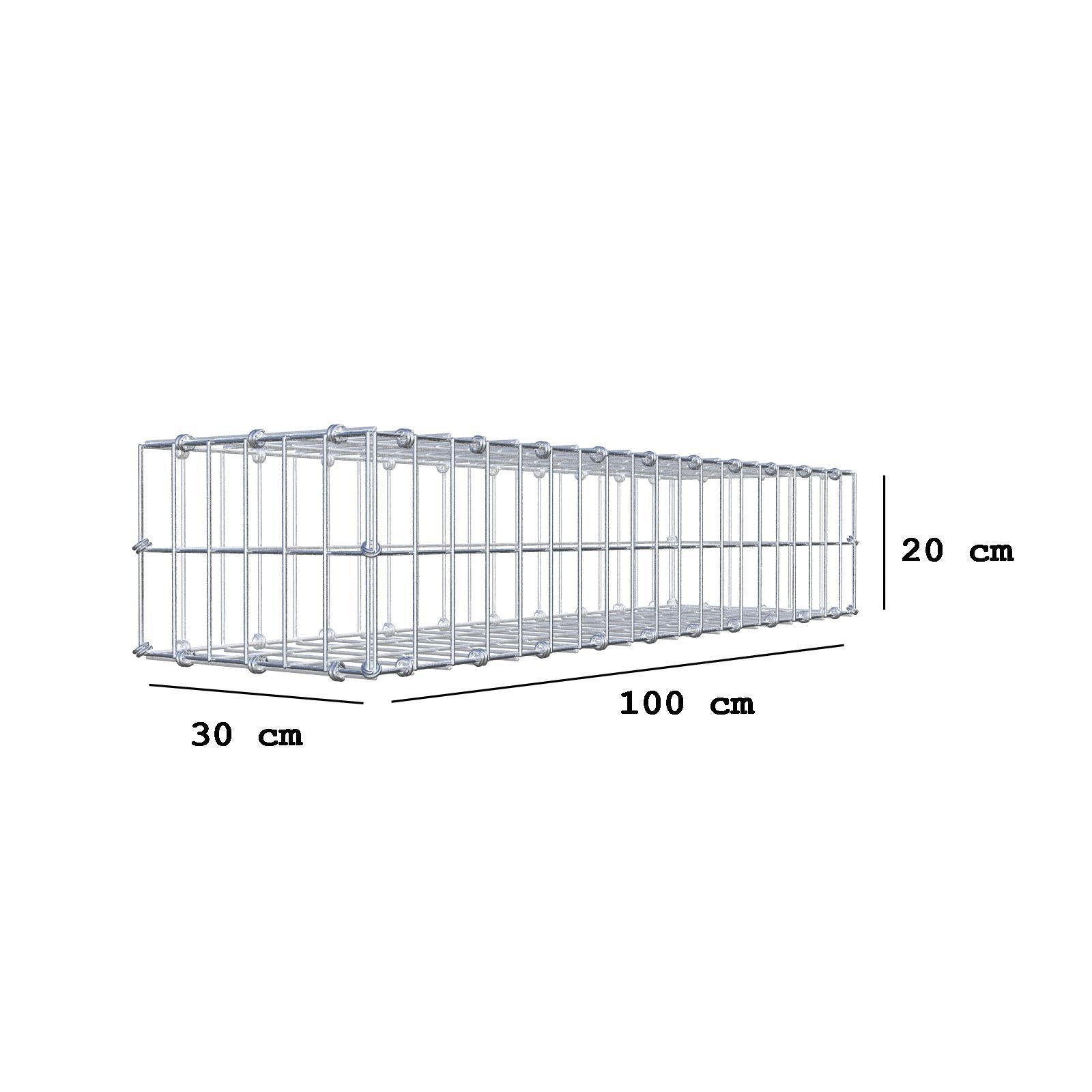 Gabião 100 cm x 20 cm x 30 cm (C x A x P), malhagem 5 x 10 cm, anel espiral