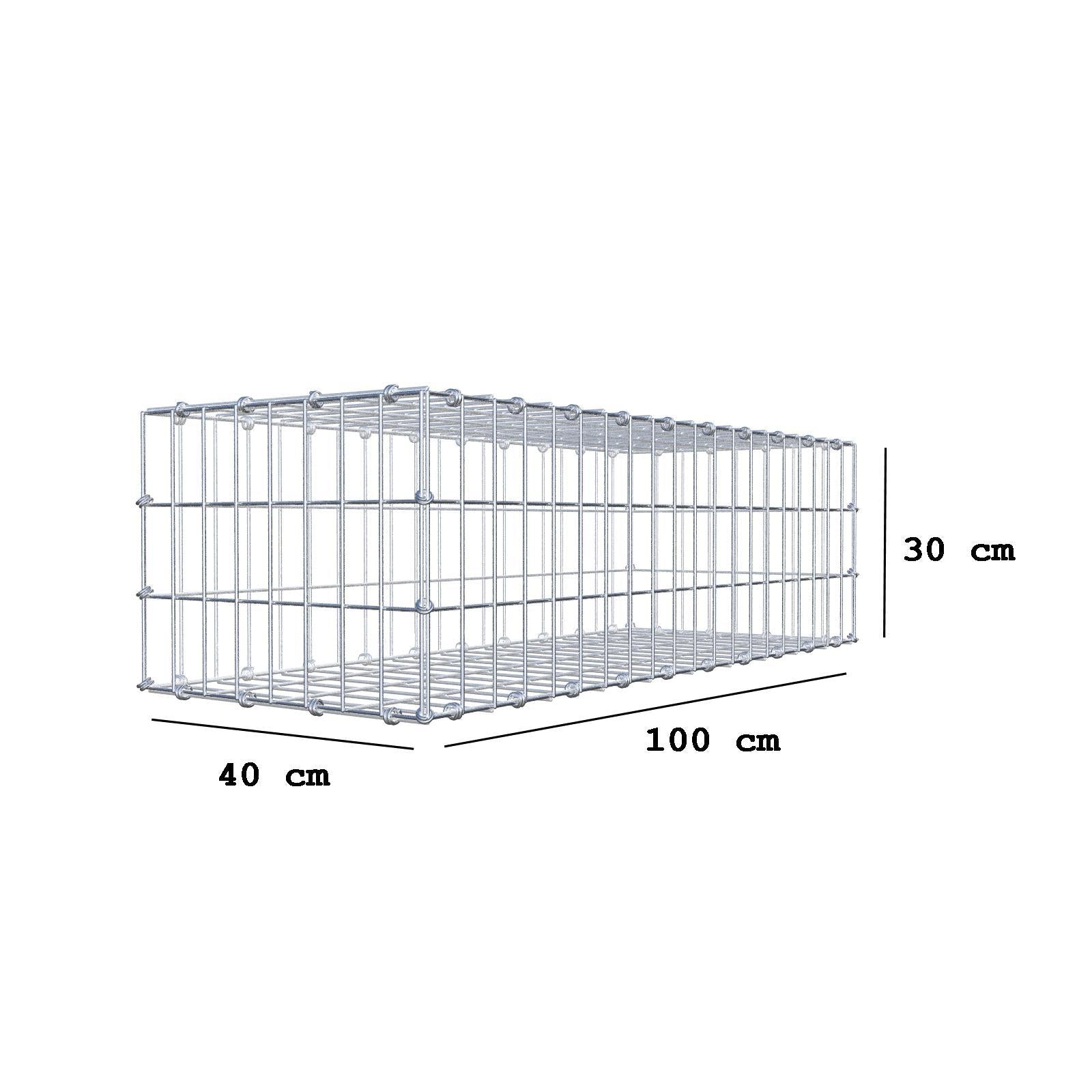 Gabião 100 cm x 30 cm x 40 cm (C x A x P), malhagem 5 x 10 cm, anel espiral