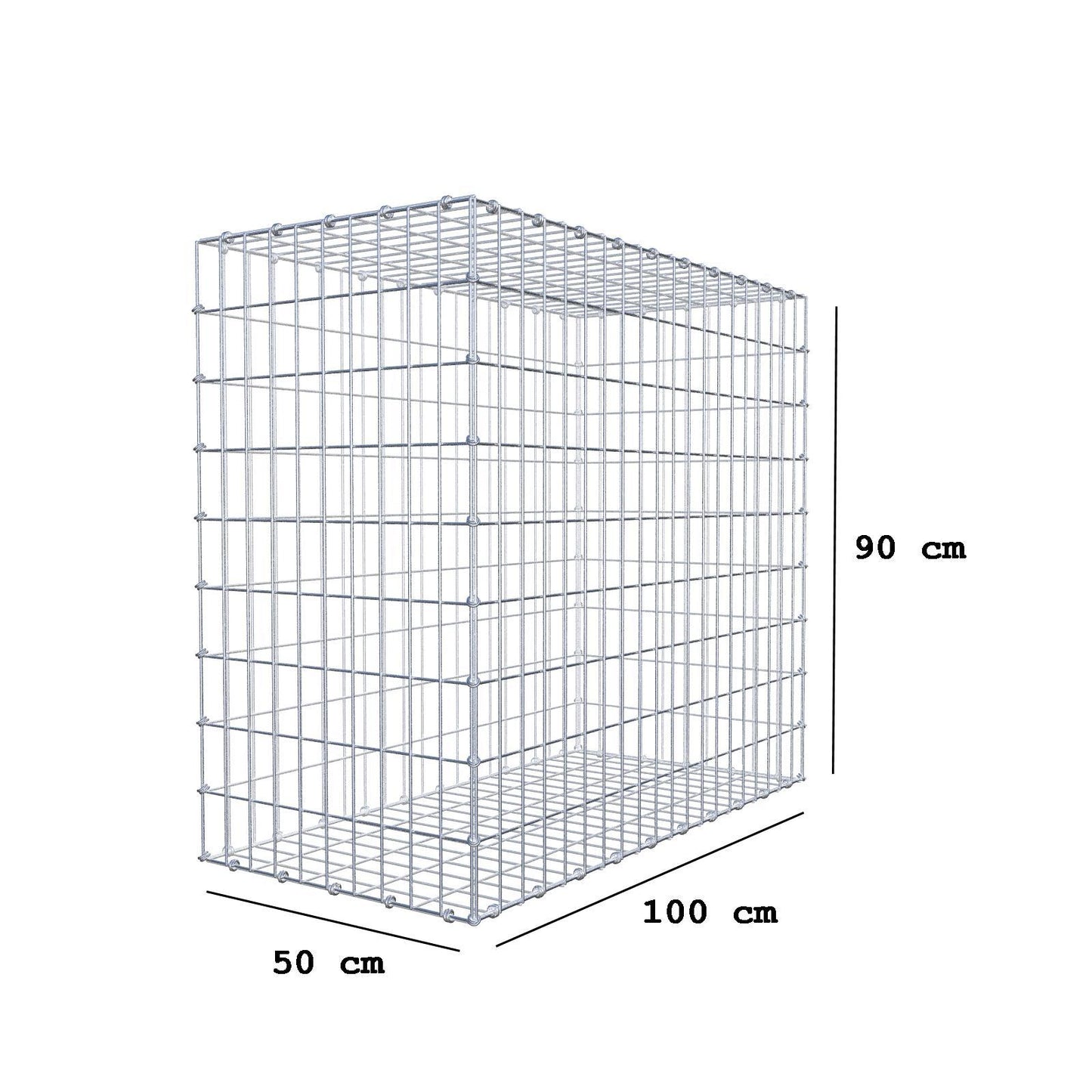 Gabion 100 cm x 90 cm x 50 cm (L x H x D), maskestørrelse 5 x 10 cm, spiralring