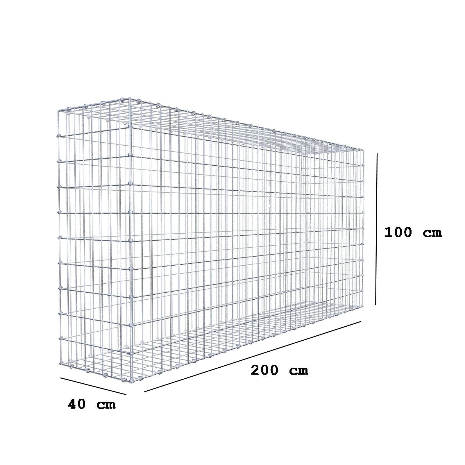 Gabion 200 cm x 100 cm x 40 cm (L x H x D), mesh size 5 x 10 cm, spiral ring