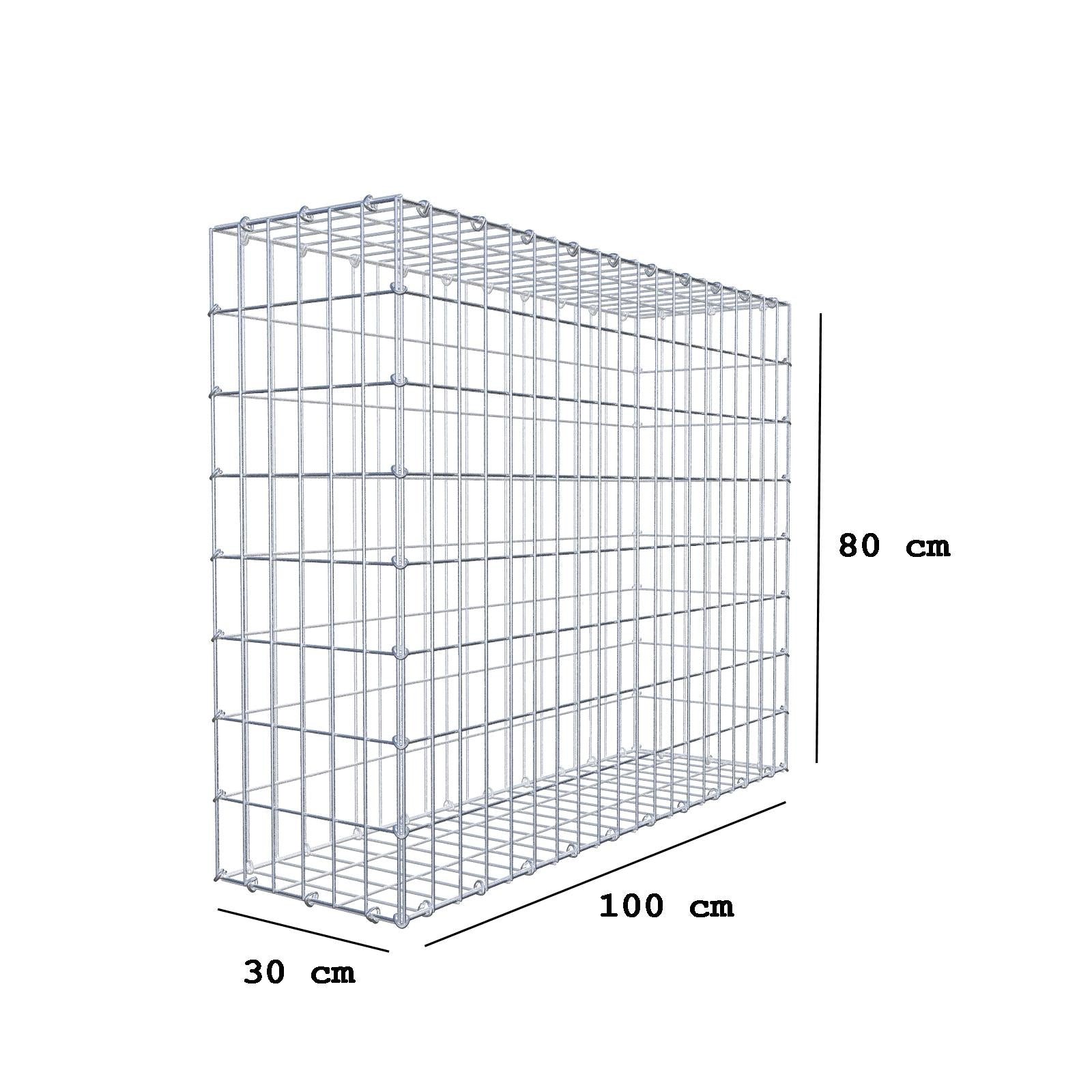 Gabião 100 cm x 80 cm x 30 cm (C x A x P), malhagem 5 cm x 10 cm, anel C