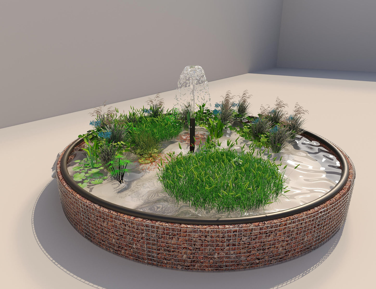 Gabion-hævedam rund, ydre diameter 502 cm, højde 50 cm, maskestørrelse 5 x 5 cm, vægtykkelse 15 cm