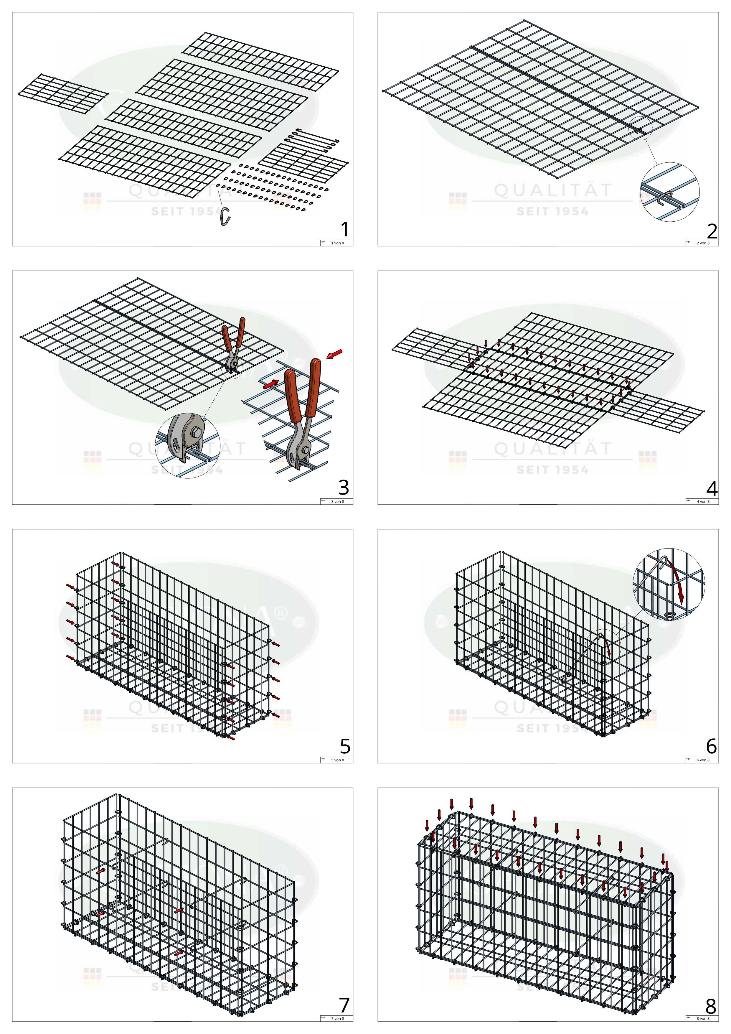 Gabione 100 cm x 90 cm x 30 cm (L x H x T), Maschenweite 5 cm x 10 cm, C-Ring