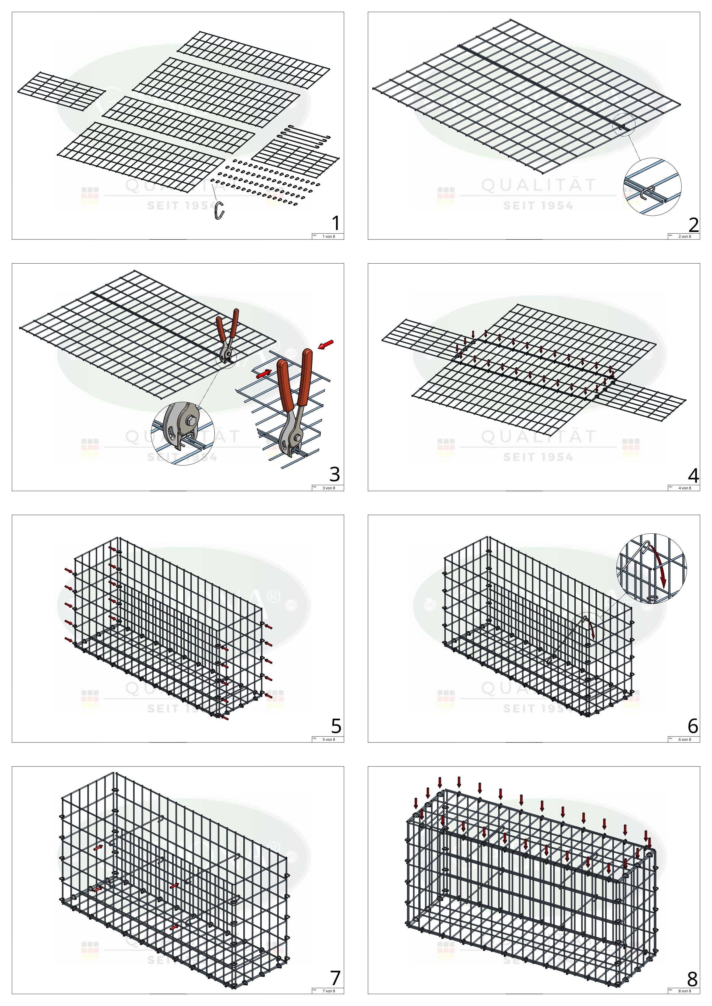 Gabião 100 cm x 80 cm x 30 cm (C x A x P), malhagem 5 cm x 10 cm, anel C