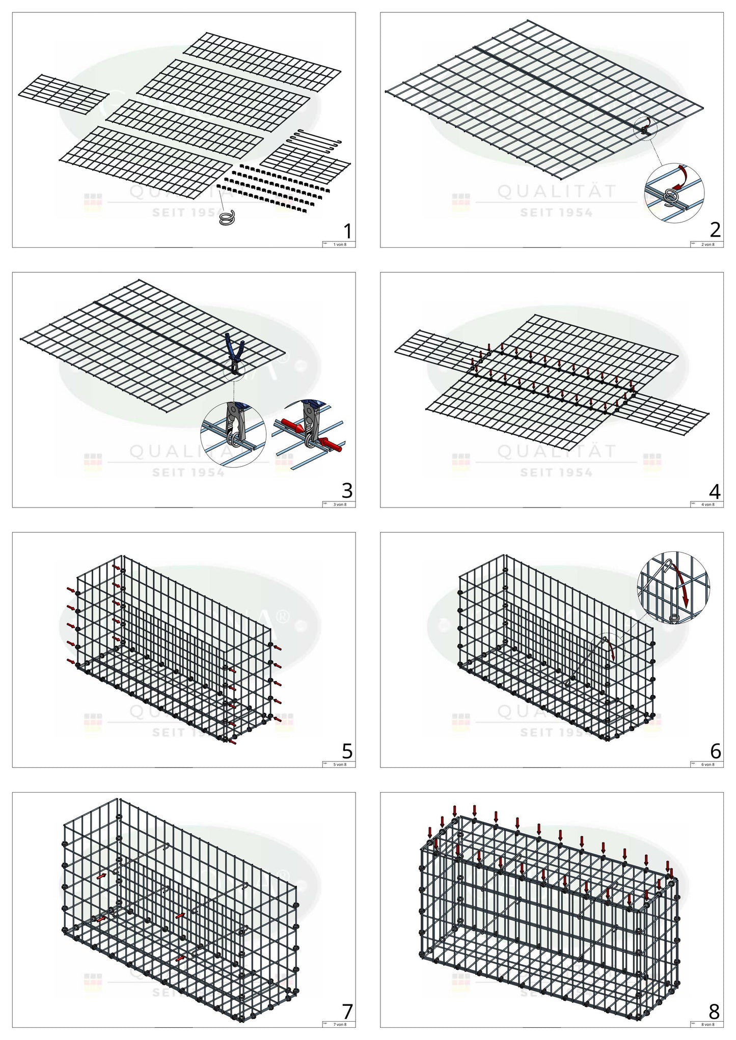Gabião 100 cm x 30 cm x 20 cm (C x A x P), malhagem 5 x 10 cm, anel espiral