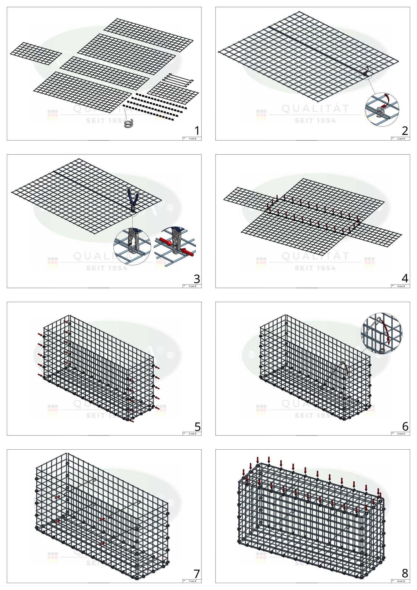Gabion 50 cm x 50 cm x 20 cm (L x H x P), mailles 5 x 5 cm, anneau en spirale