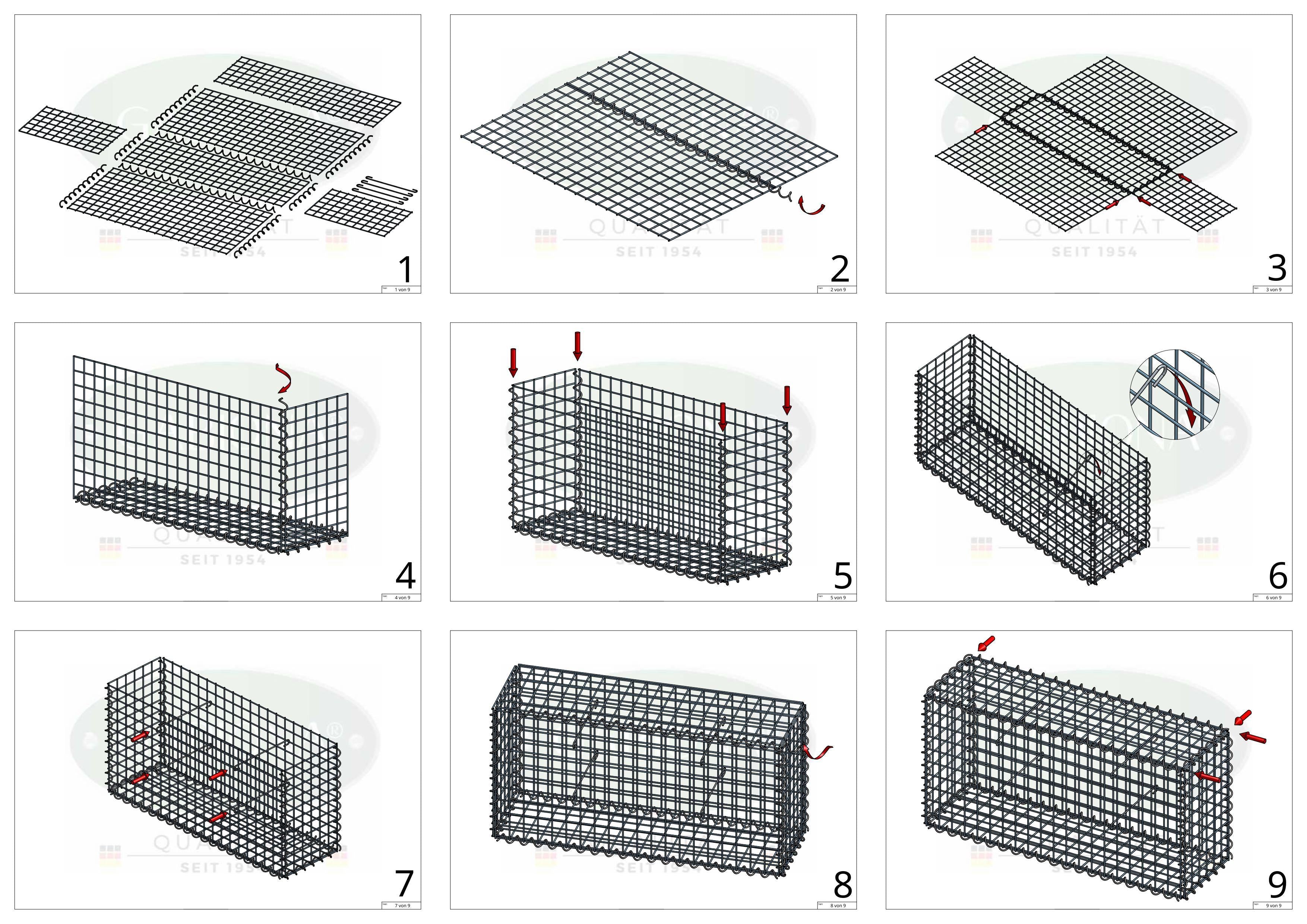 Gabion 50 cm x 50 cm x 30 cm (L x H x D), maskestørrelse 5 cm x 5 cm, spiral