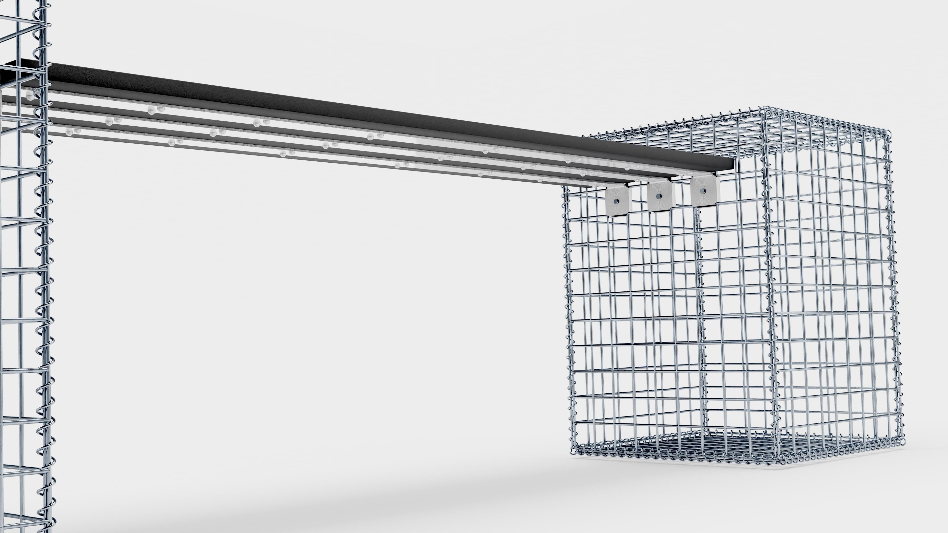 Gabionbänk med 2 spiralgabioner, 205 cm långa x 60 cm höga x 40 cm djupa, galvaniserade, MW 5 x 5 cm, med återvunnen topp i antracit