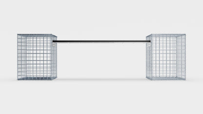 Gabionbänk med 2 spiralgabioner, 205 cm långa x 60 cm höga x 40 cm djupa, galvaniserade, MW 5 x 5 cm, med återvunnen topp i antracit