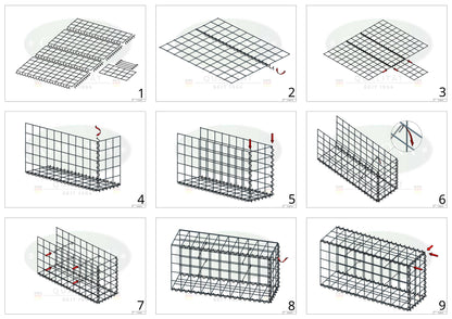 Gabion rapporté type 2 100 cm x 70 cm x 50 cm (L x H x P), mailles 10 cm x 10 cm, spirale