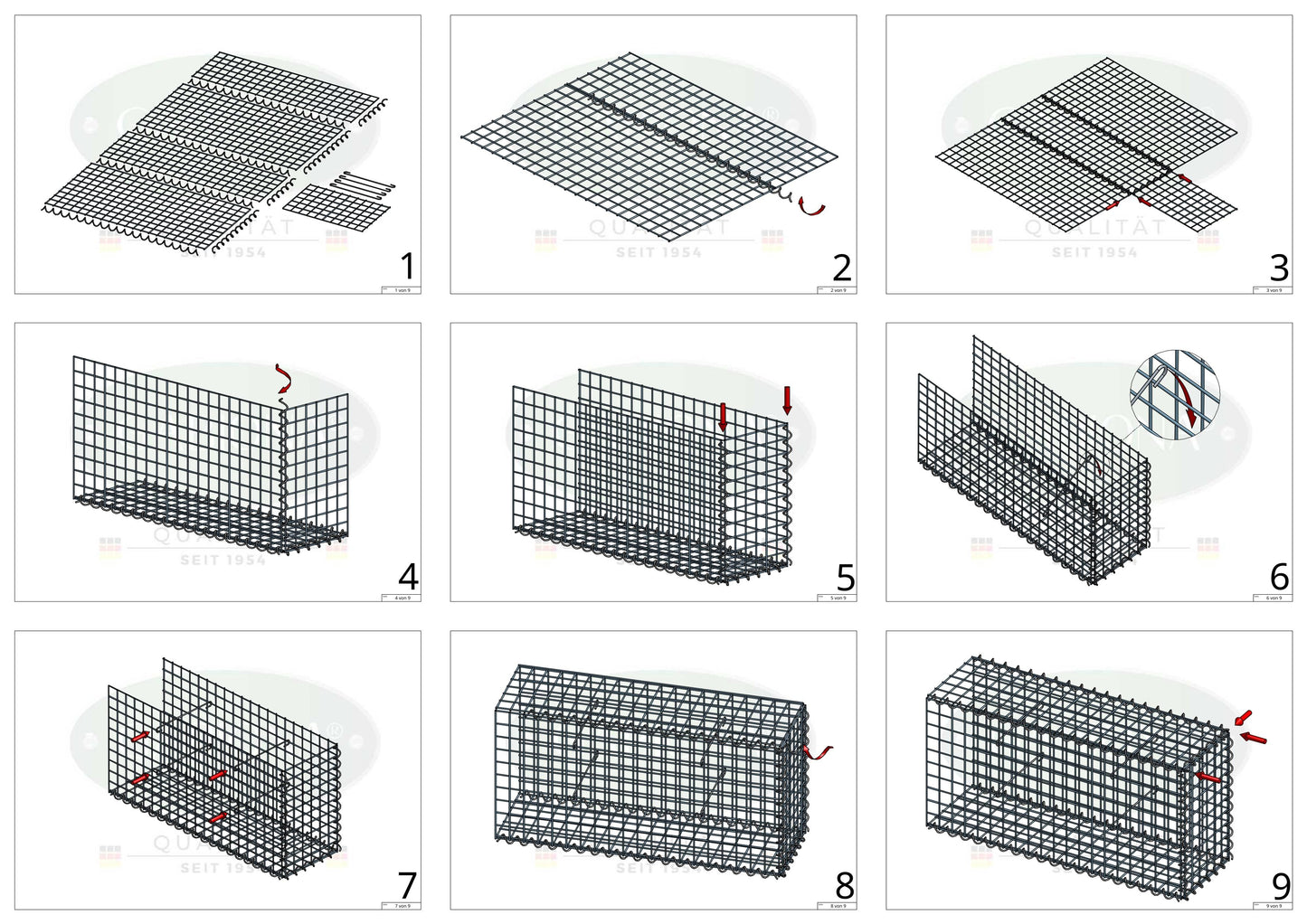 Opvokset gabion type 2 100 cm x 80 cm x 30 cm (L x H x D), maskestørrelse 5 cm x 5 cm, spiral