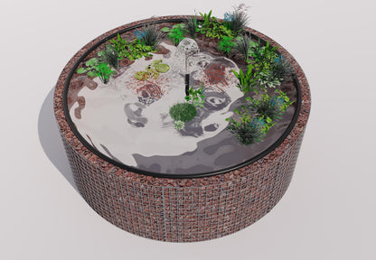 Schanskorf verhoogde vijver, rond, buitendiameter 232 cm, hoogte 80 cm, maaswijdte 5 x 5 cm, wanddikte 15 cm