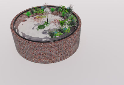 Schanskorf verhoogde vijver, rond, buitendiameter 232 cm, hoogte 80 cm, maaswijdte 5 x 5 cm, wanddikte 15 cm