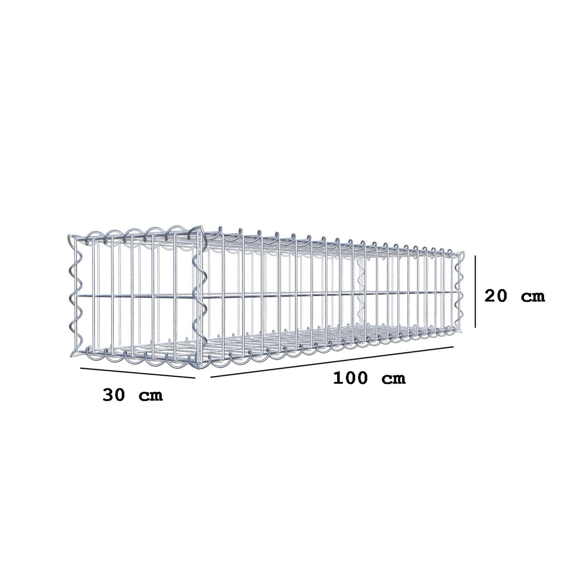 Gabione 100 cm x 20 cm x 30 cm (L x H x T), Maschenweite 5 cm x 10 cm, Spirale