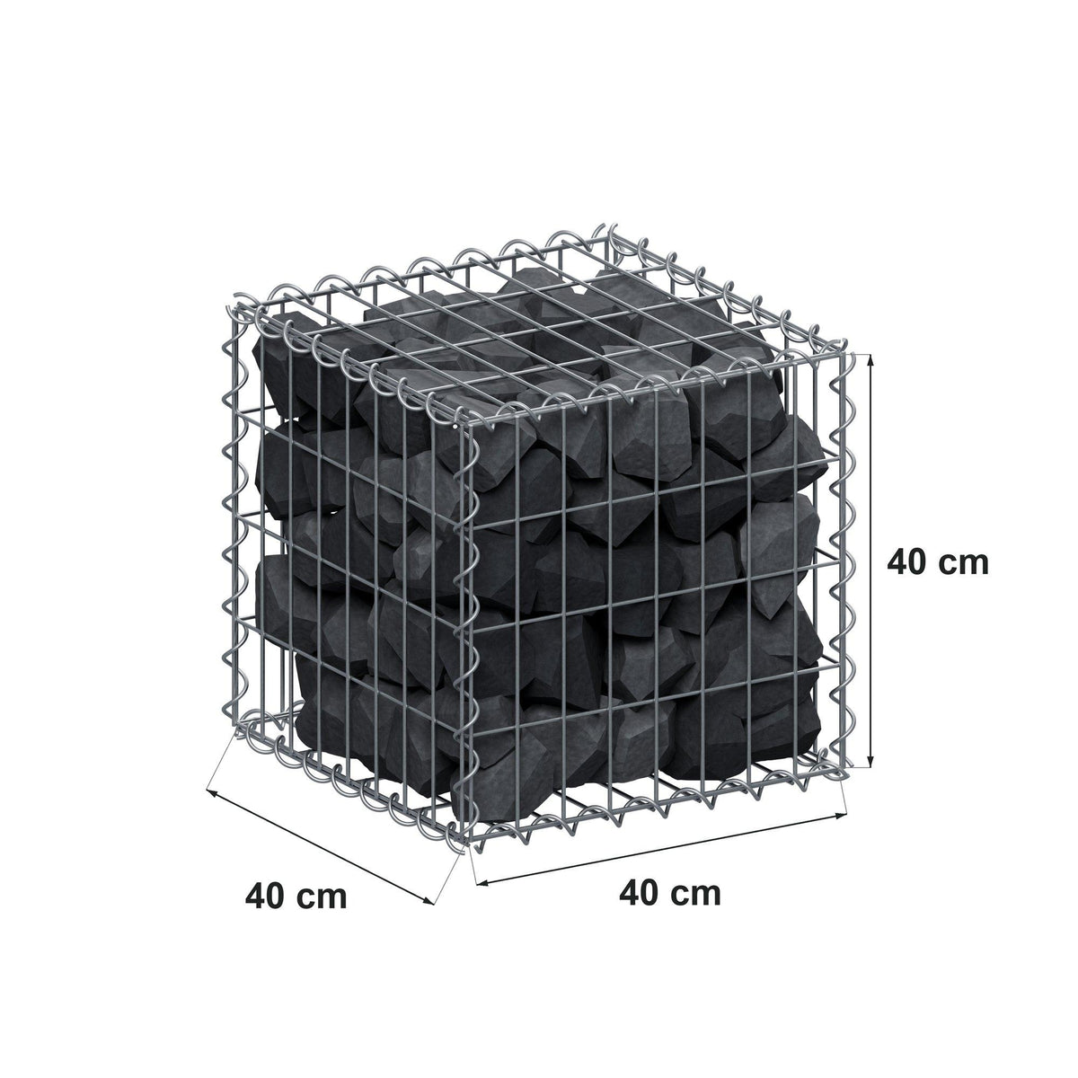 Gabião 40 cm x 40 cm x 40 cm (C x A x P), malhagem 5 cm x 10 cm, espiral