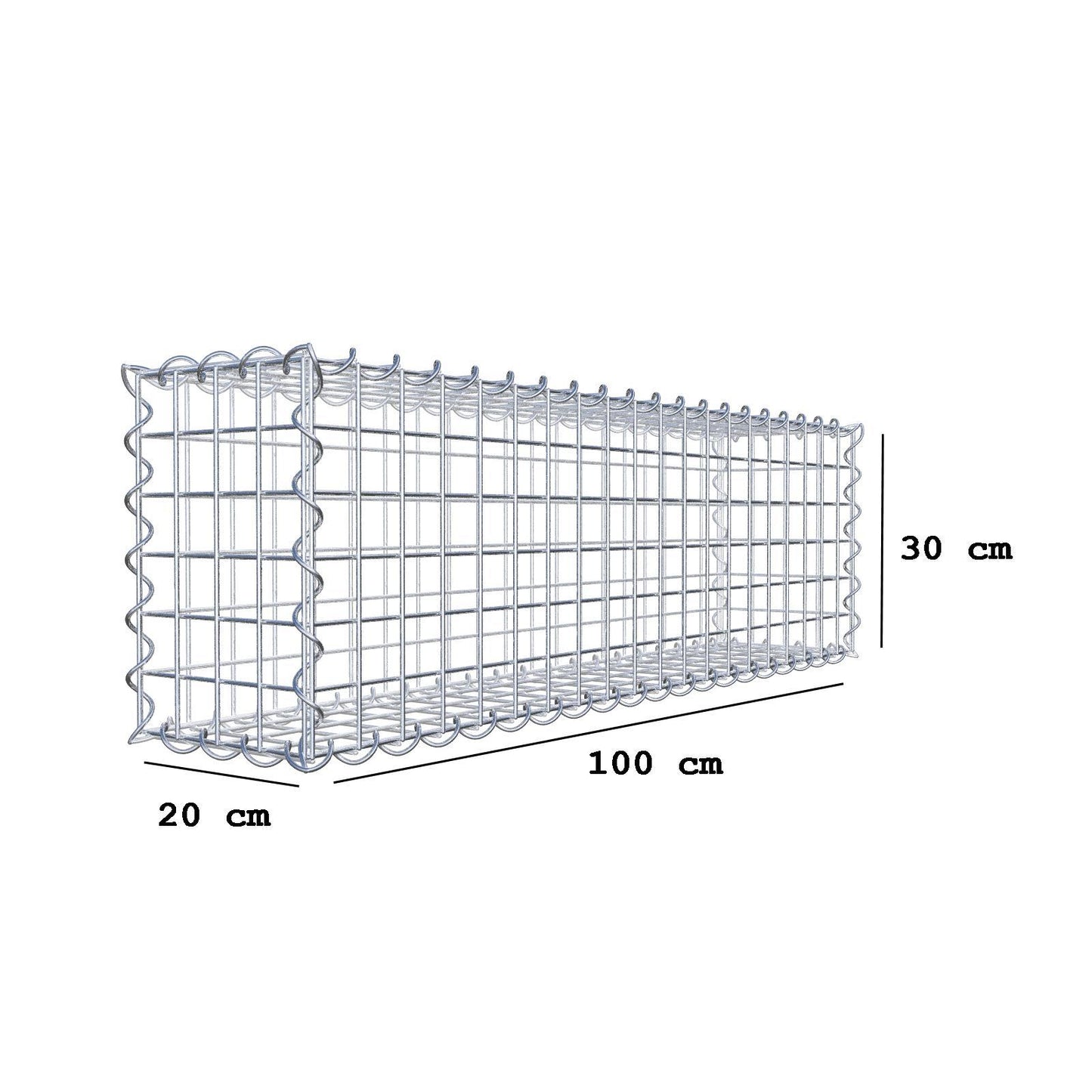Gabion 100 cm x 30 cm x 20 cm (L x H x D), maskstorlek 5 cm x 5 cm, spiral