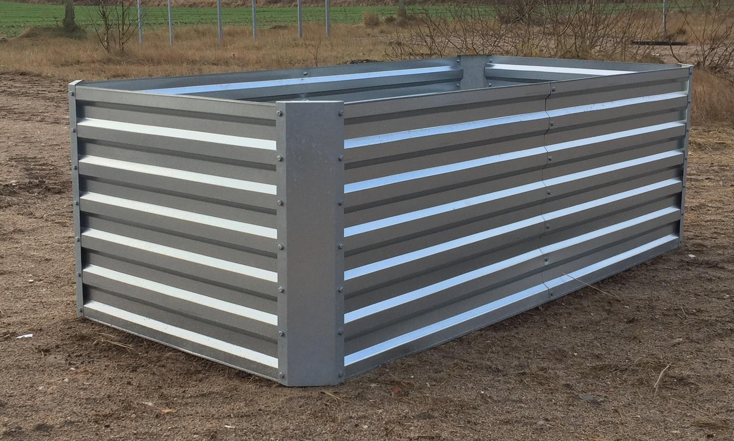 Lecho elevado de chapa galvanizada con tapa - Dimensiones sin tapa: 184 x 60 x 90 cm (L x A x P, dimensiones de plantación)