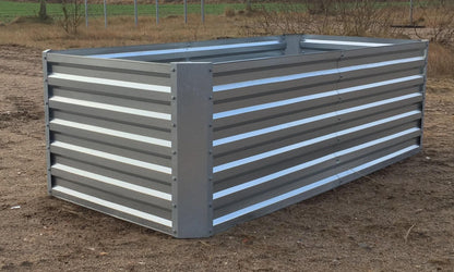 Lecho elevado de chapa galvanizada con tapa - Dimensiones sin tapa: 184 x 60 x 90 cm (L x A x P, dimensiones de plantación)