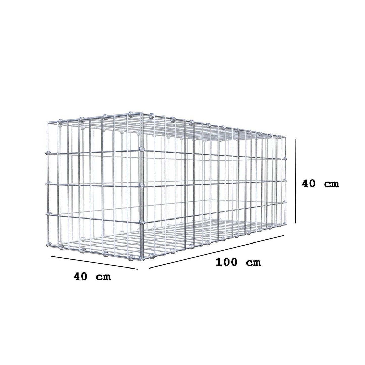 Gabião 100 cm x 40 cm x 40 cm (C x A x P), malhagem 5 x 10 cm, anel espiral