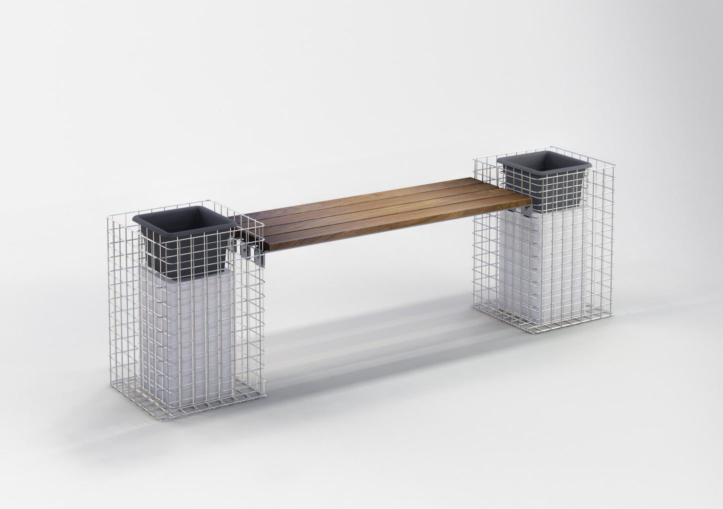 Havebænk med 2 blomstersøjler - Cumaru-træ, 200 cm lang x 62 cm høj x 37 cm dyb, varmgalvaniseret, MW 5 x 5 cm