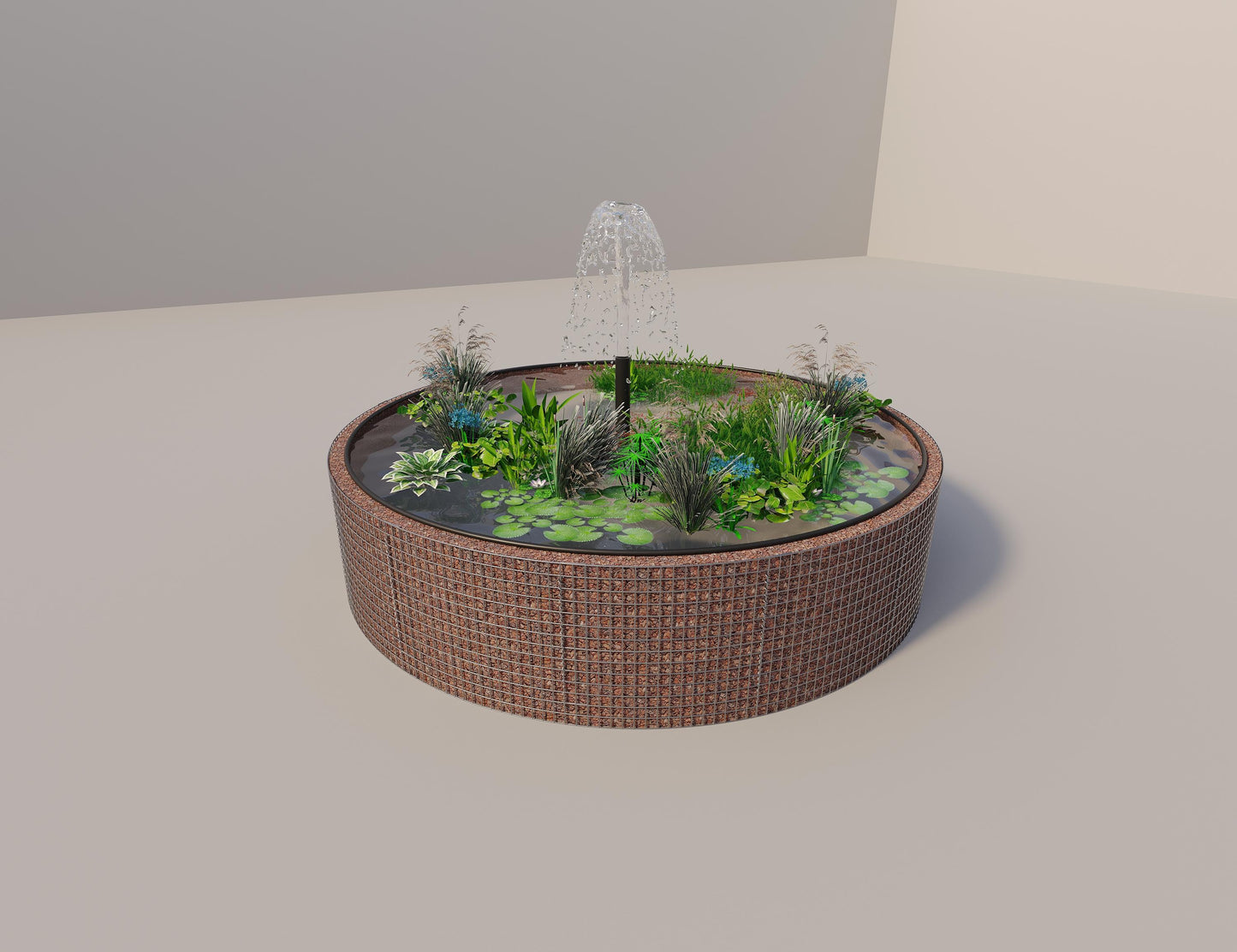 Gabion verhoogde vijver rond, buitendiameter 352 cm, hoogte 80 cm, maaswijdte 5 x 5 cm, wanddikte 15 cm