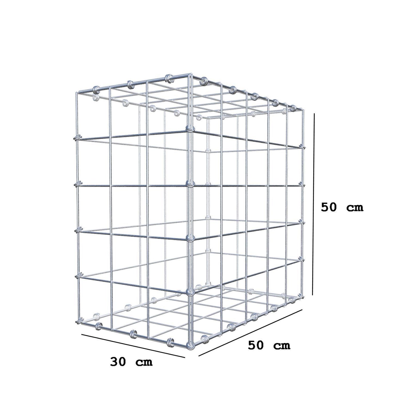 Gabbione 50 cm x 50 cm x 30 cm (L x H x P), maglia 10 x 10 cm, anello a spirale