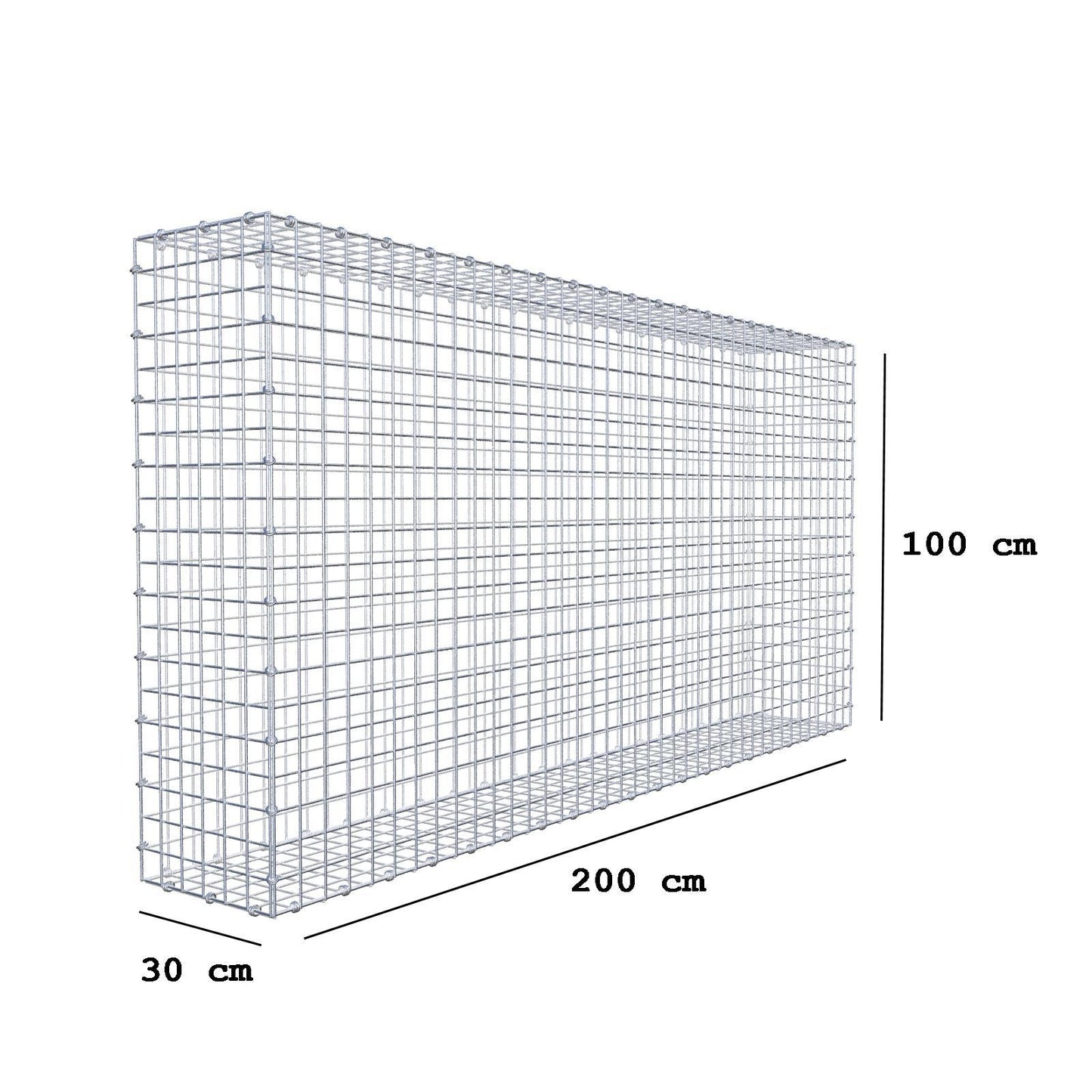 Gabião 200 cm x 100 cm x 30 cm (C x A x P), malhagem 5 x 5 cm, anel espiral
