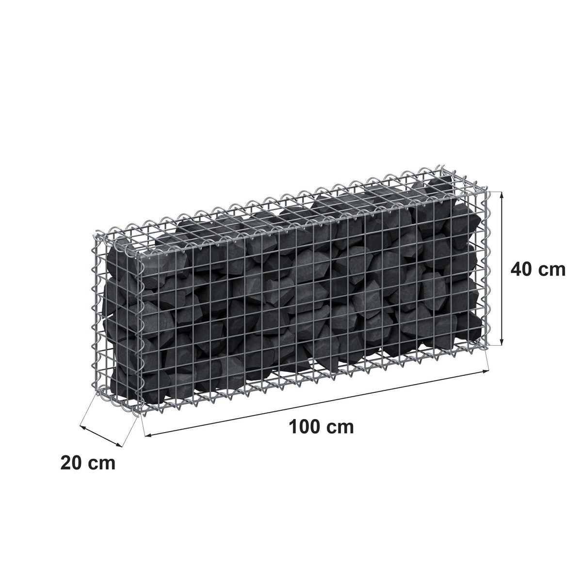 Gabione 100 cm x 40 cm x 20 cm (L x H x T), Maschenweite 5 cm x 5 cm, Spirale