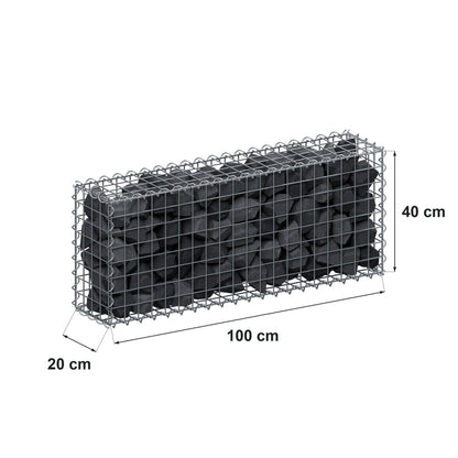 Gabione 100 cm x 40 cm x 20 cm (L x H x T), Maschenweite 5 cm x 5 cm, Spirale