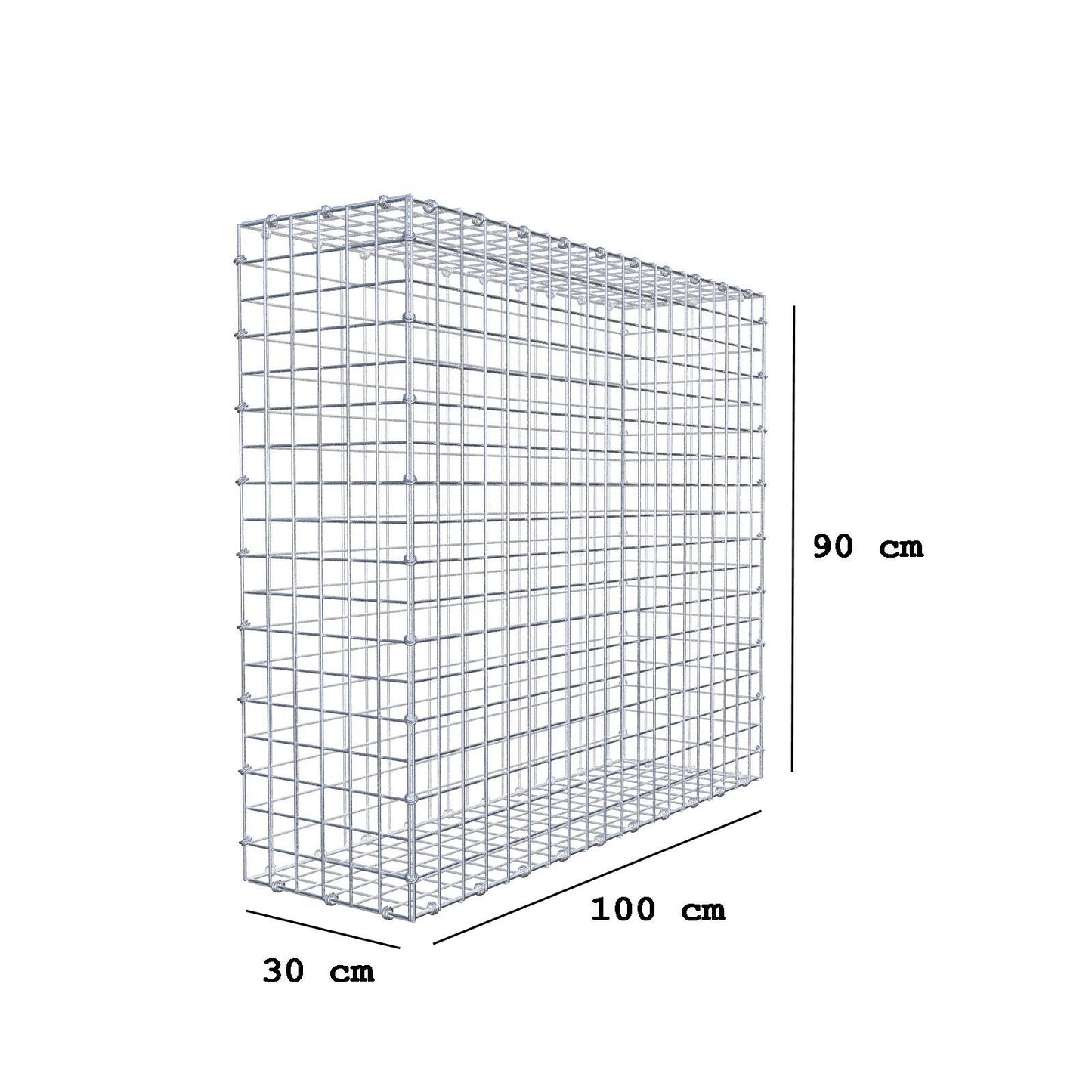 Gabião 100 cm x 90 cm x 30 cm (C x A x P), malhagem 5 x 5 cm, anel espiral