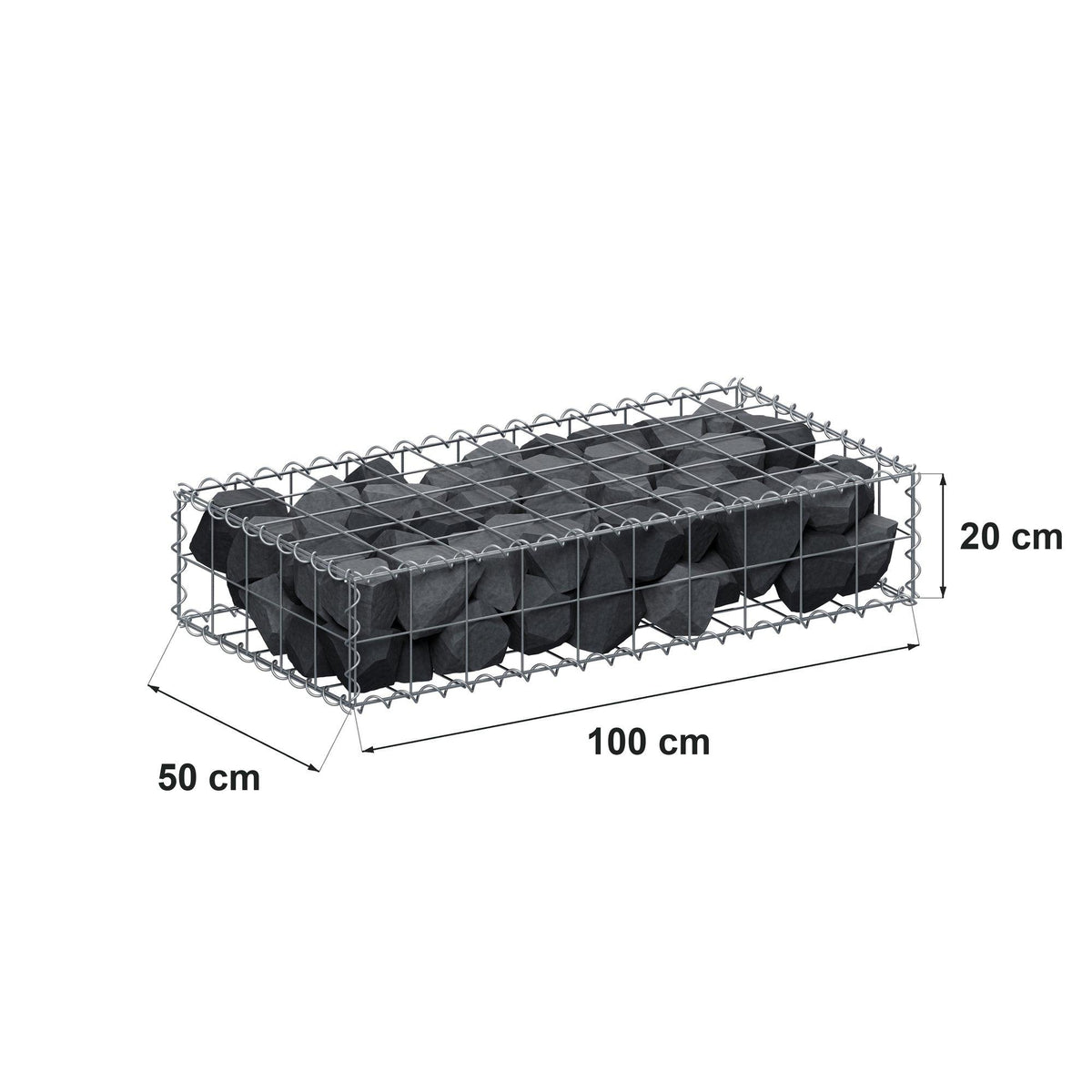 Gabion 100 cm x 20 cm x 50 cm (L x H x P), mailles 10 cm x 10 cm, spirale
